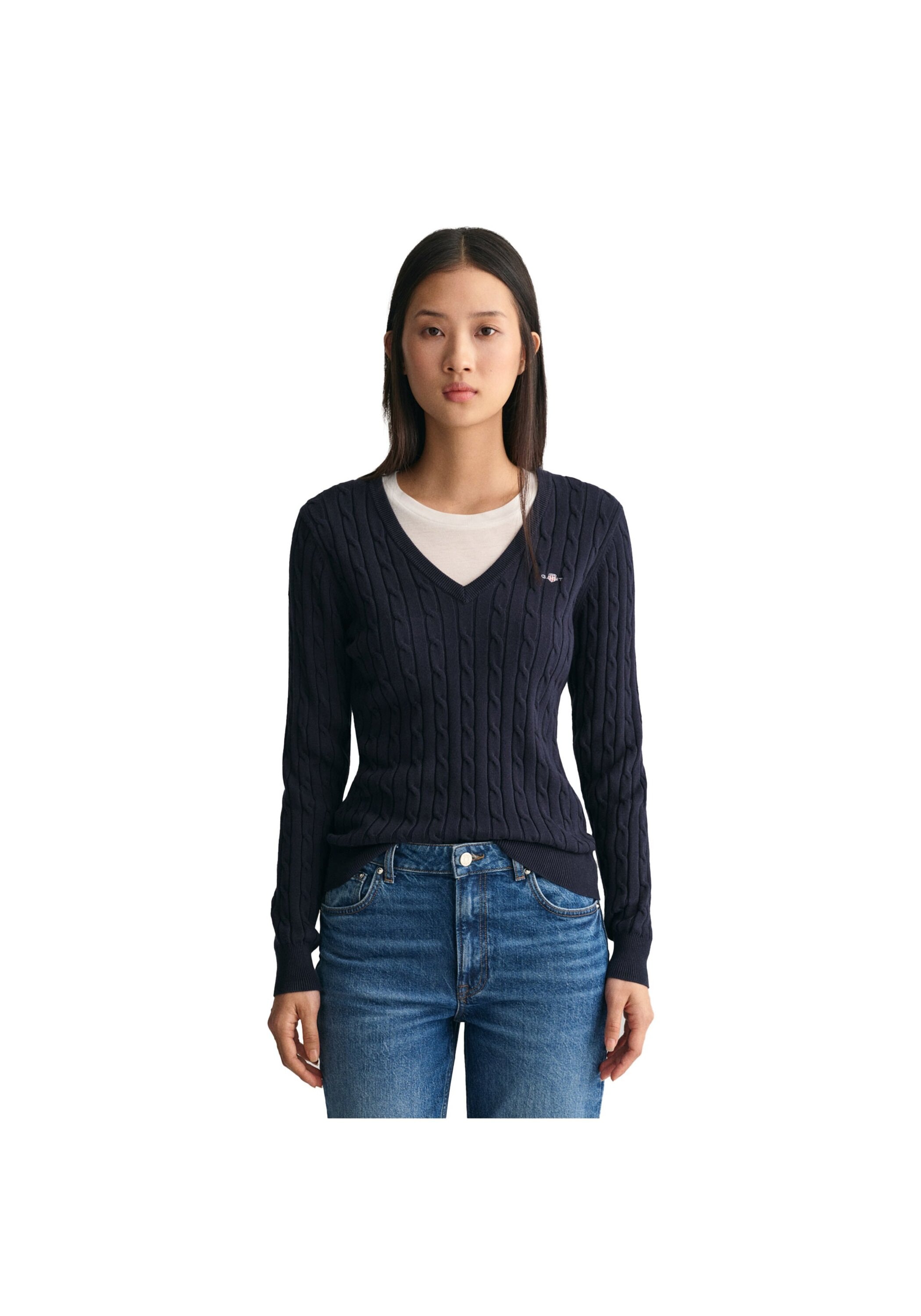 Gant Sweater »Strickpullover STRETCH COTTON CABLE V-NECK«