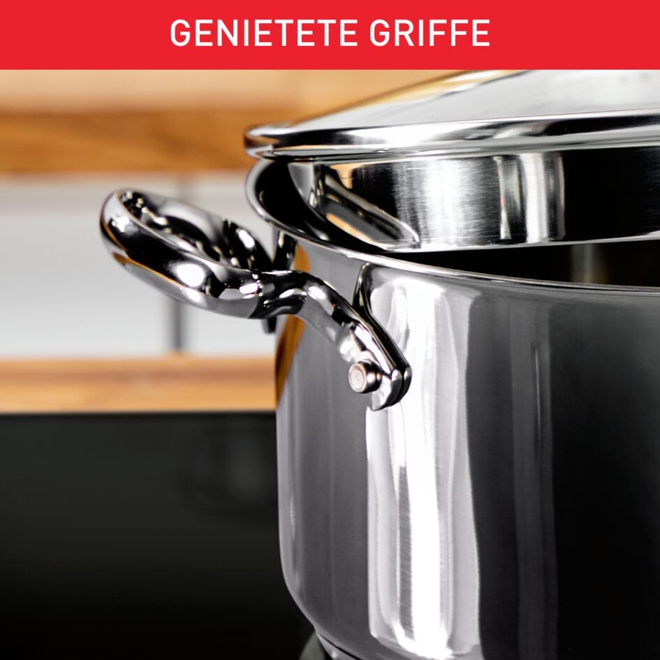 Tefal Topf-Set »Duetto+ G719S7« Set, Kochtopf mit Glasdeckel 16/20/24 cm, Stielkasserolle 16 cm, 7 Stk. tlg. Edelstahl 18/10