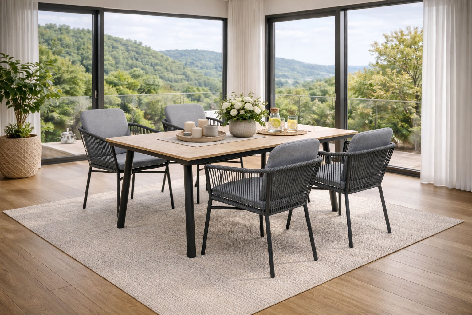 Destiny Garten-Essgruppe »LIMONE SAN MARINO  4 Se + Tisch 180x90cm, holzf./ grau« Set, 5 tlg. Aluminium, Rope, Polywood
