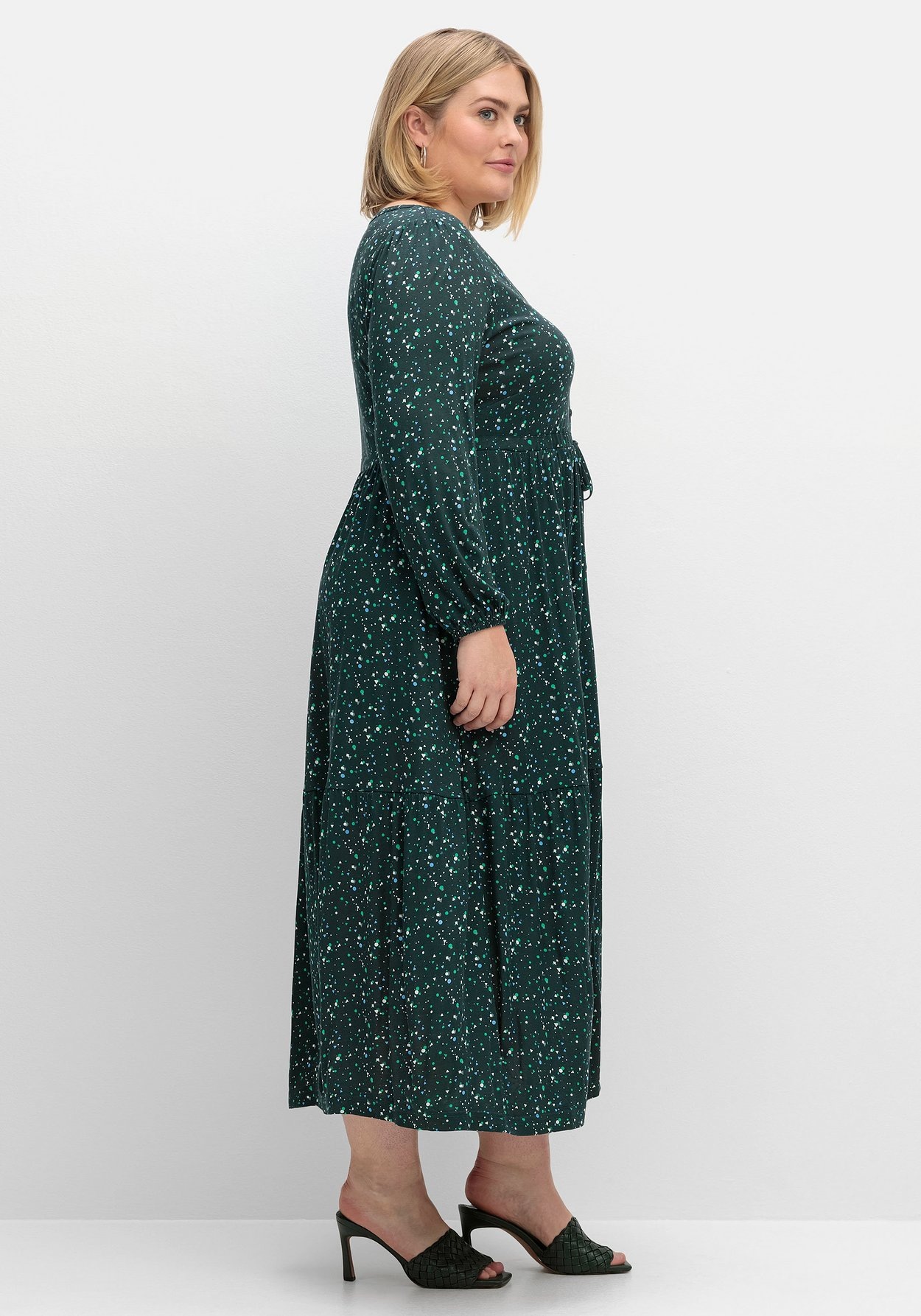 Sheego Jerseykleid »Jerseykleid mit Minimalprint und Taillen-Tunnelzug«