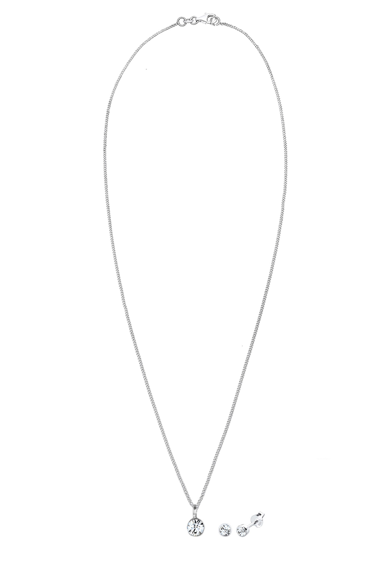 Elli Ohrring und Ketten Set »Schmuckset Kette Stecker Glas Kristalle Weiß 925 Sterling Silber«