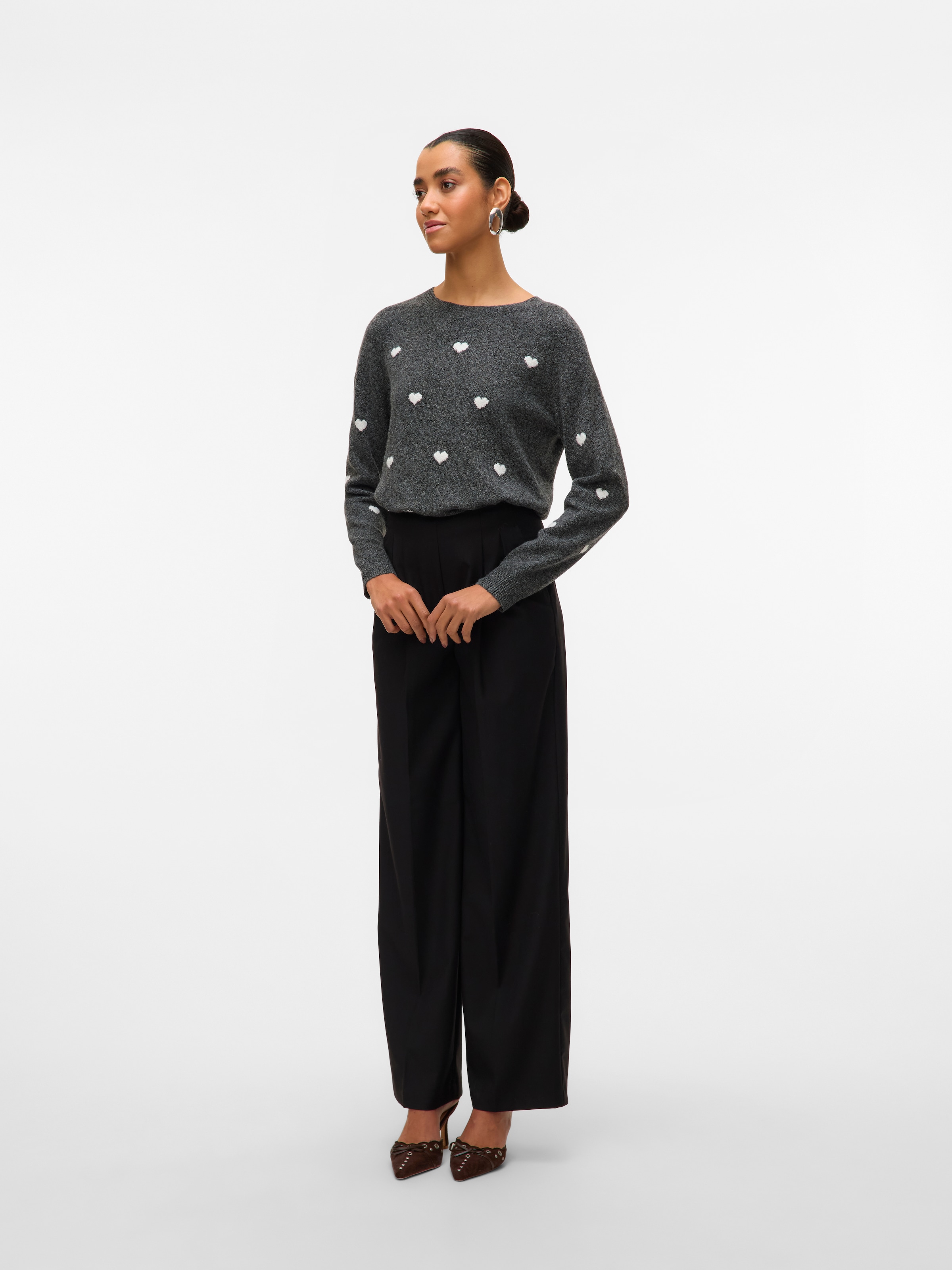 Vero Moda Rundhalspullover »VMDOFFY INTARSIA LS O-NCK PULLOV GA NOOS« Materialmix, regular fit