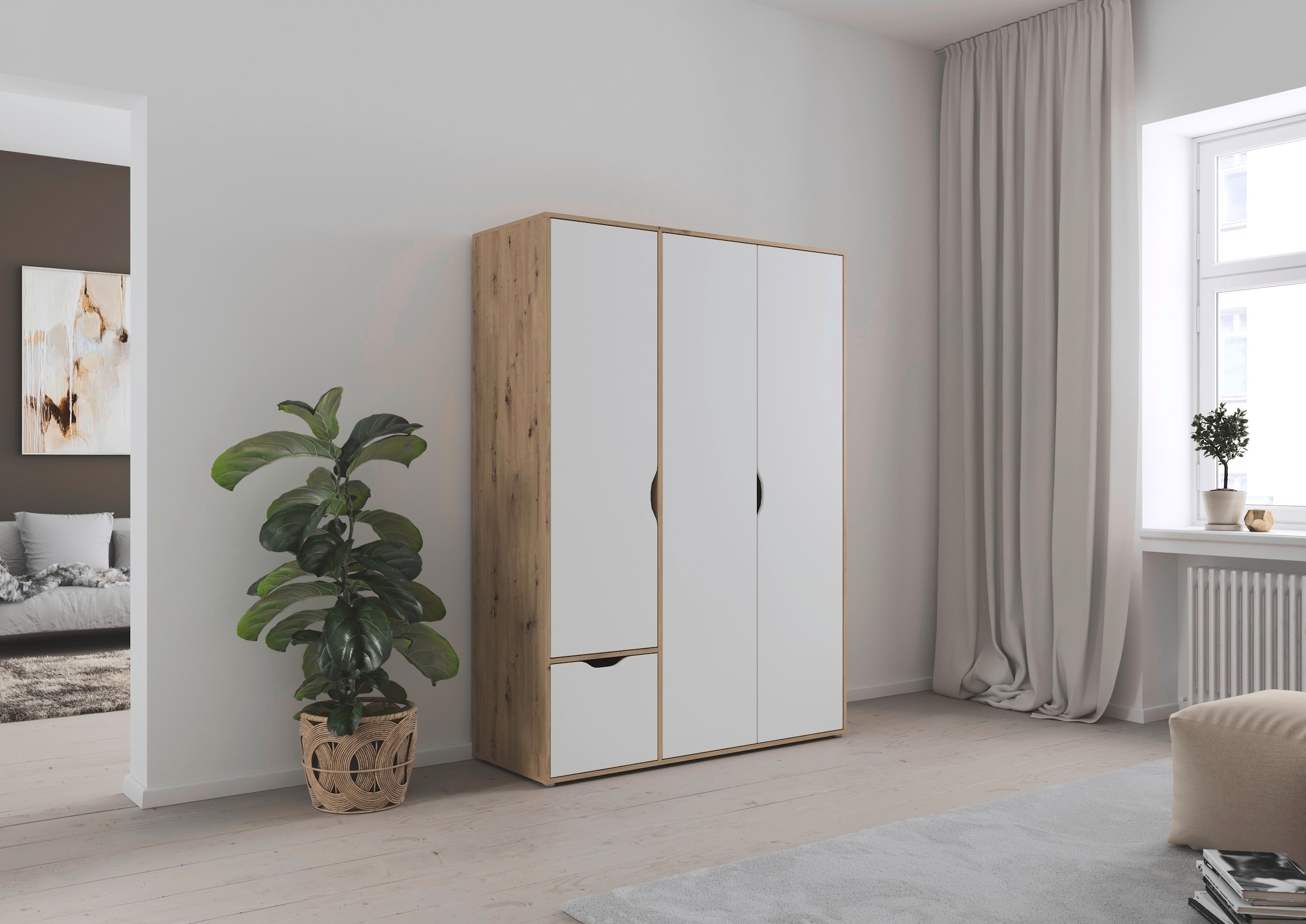 rauch Drehtürenschrank »Kleiderschrank Schrank Garderobe Wäscheschrank NARAI mit Schubladen« in 3 verschiedenen Ausstattungen BASIC/CLASSIC/PREMIUM,  Griffausfräsungen für eine grifflose Optik TOPSELLER MADE IN GERMANY