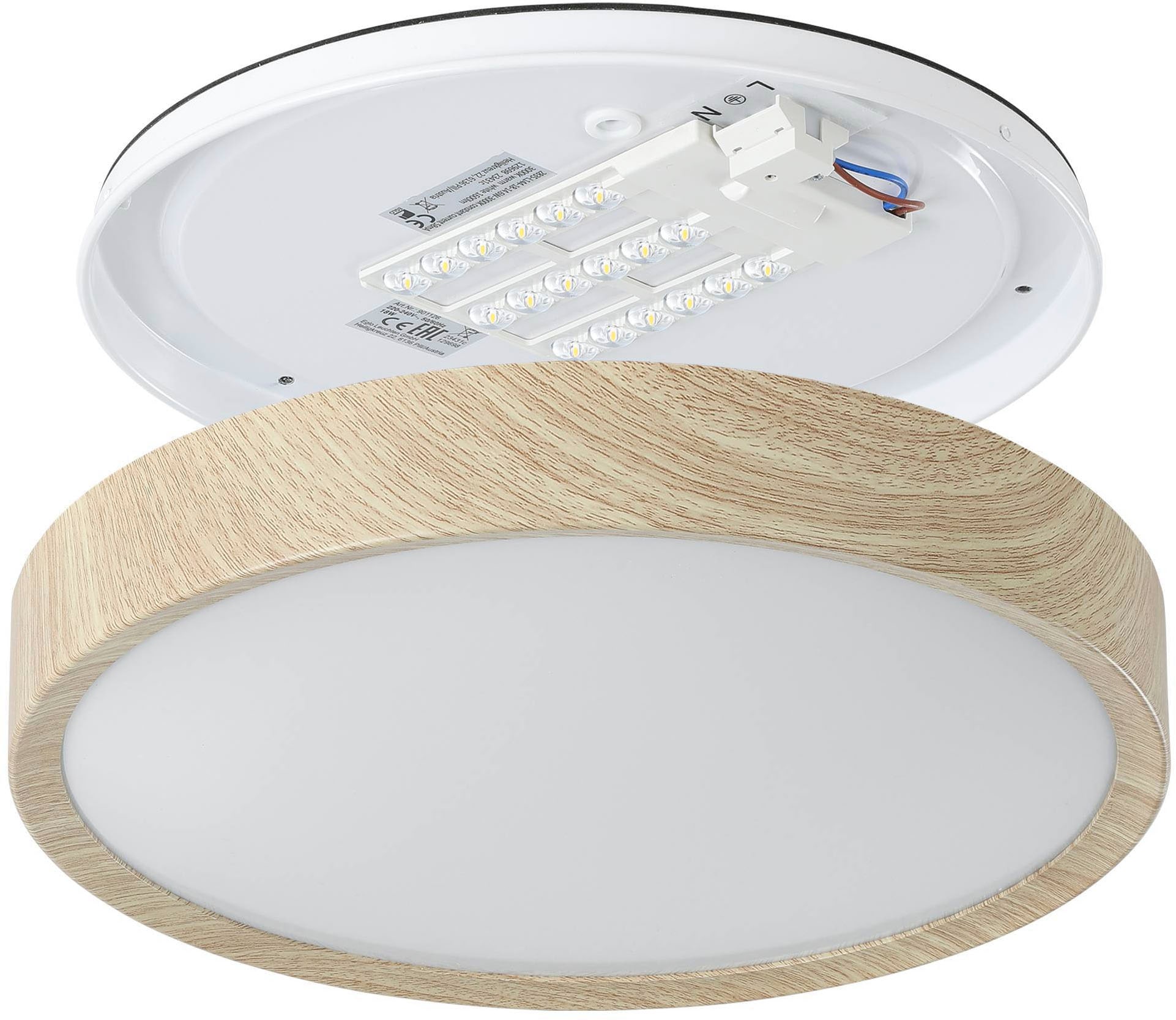 EGLO Deckenleuchte »Musurita Deckenlampe, Deckenleuchte aus Metall und Holz, IP44, Lampe« LED-Modul 1 Stk. Warmweiß Wand-/Deckenleuchte - H6 x Ø34 cm - Holzoptik natur - 14,6W inkl.