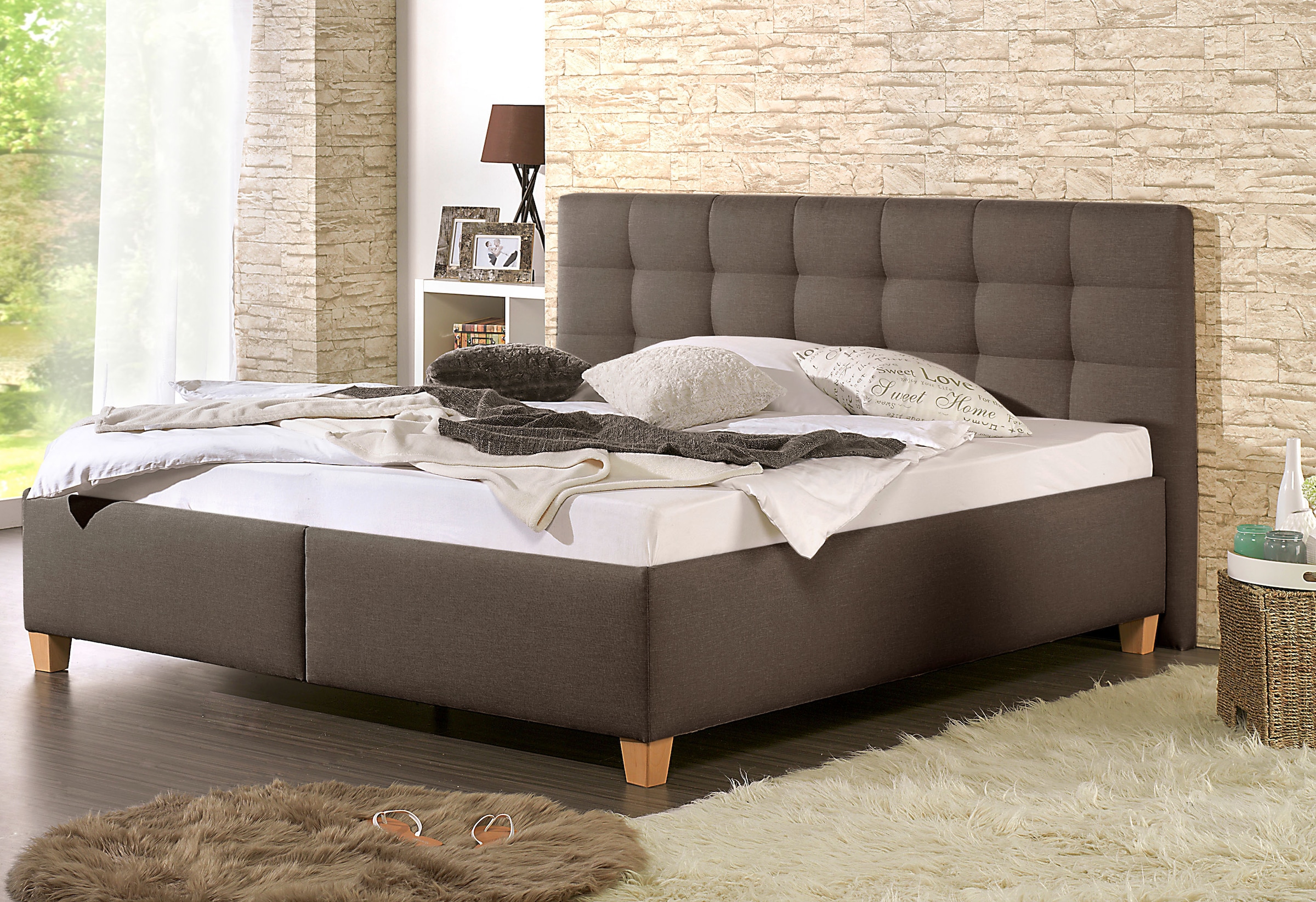 Maintal Polsterbett »Madane« wahlweise mit Matratze in den Härtegraden H2,H3 oder H4 in braun, Größe Liegefläche B/L: 160 cm x 200 cm