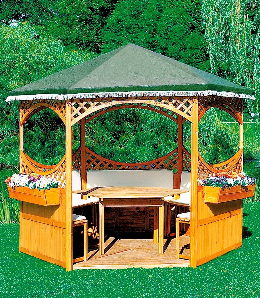 Promadino Holzpavillon »Palma« BxT: 308x308 cm in braun, Größe B/H/T: 308 cm x 260 cm x 308 cm