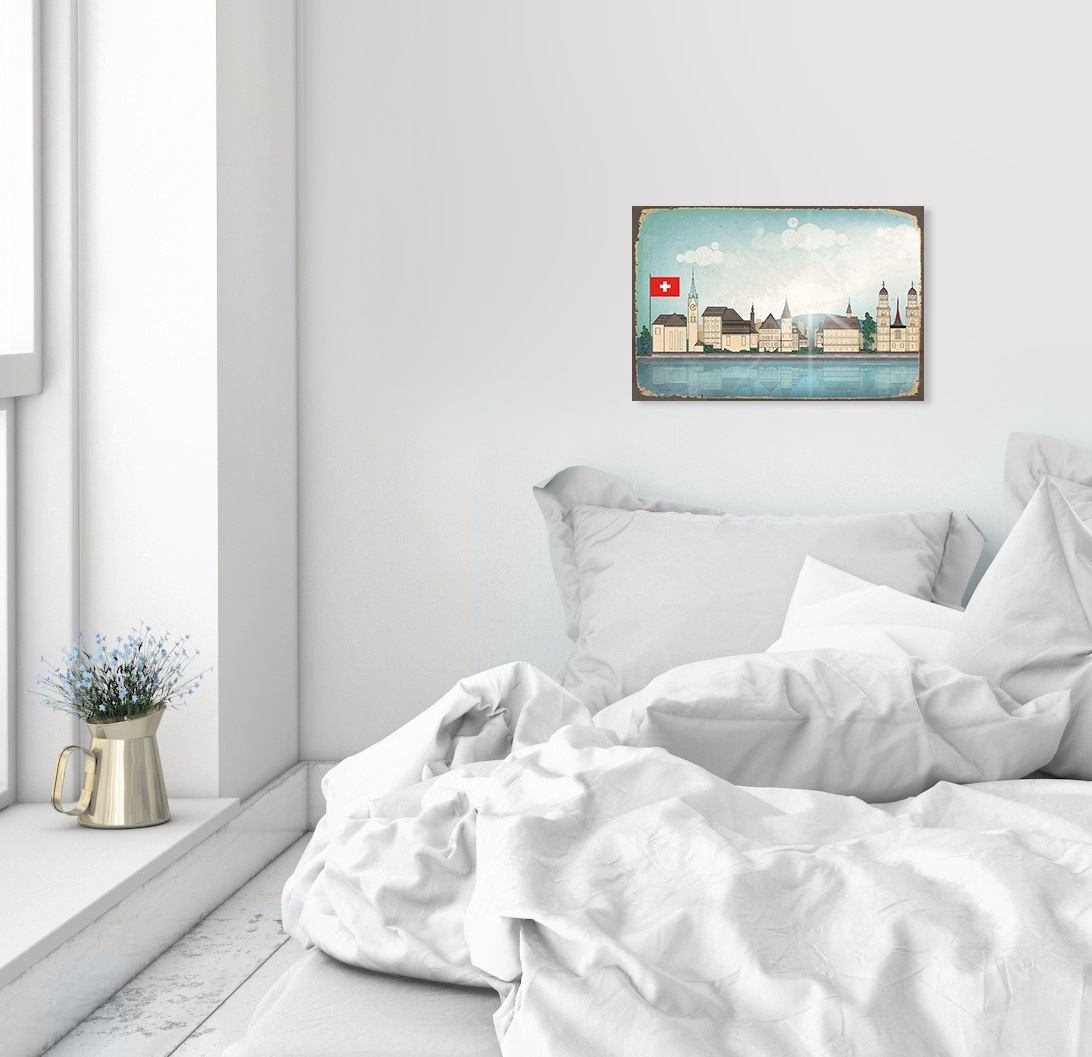 queence Metallbild »SCHWEIZ SKYLINE«, Schweiz, Stahlschilder, Schweiz