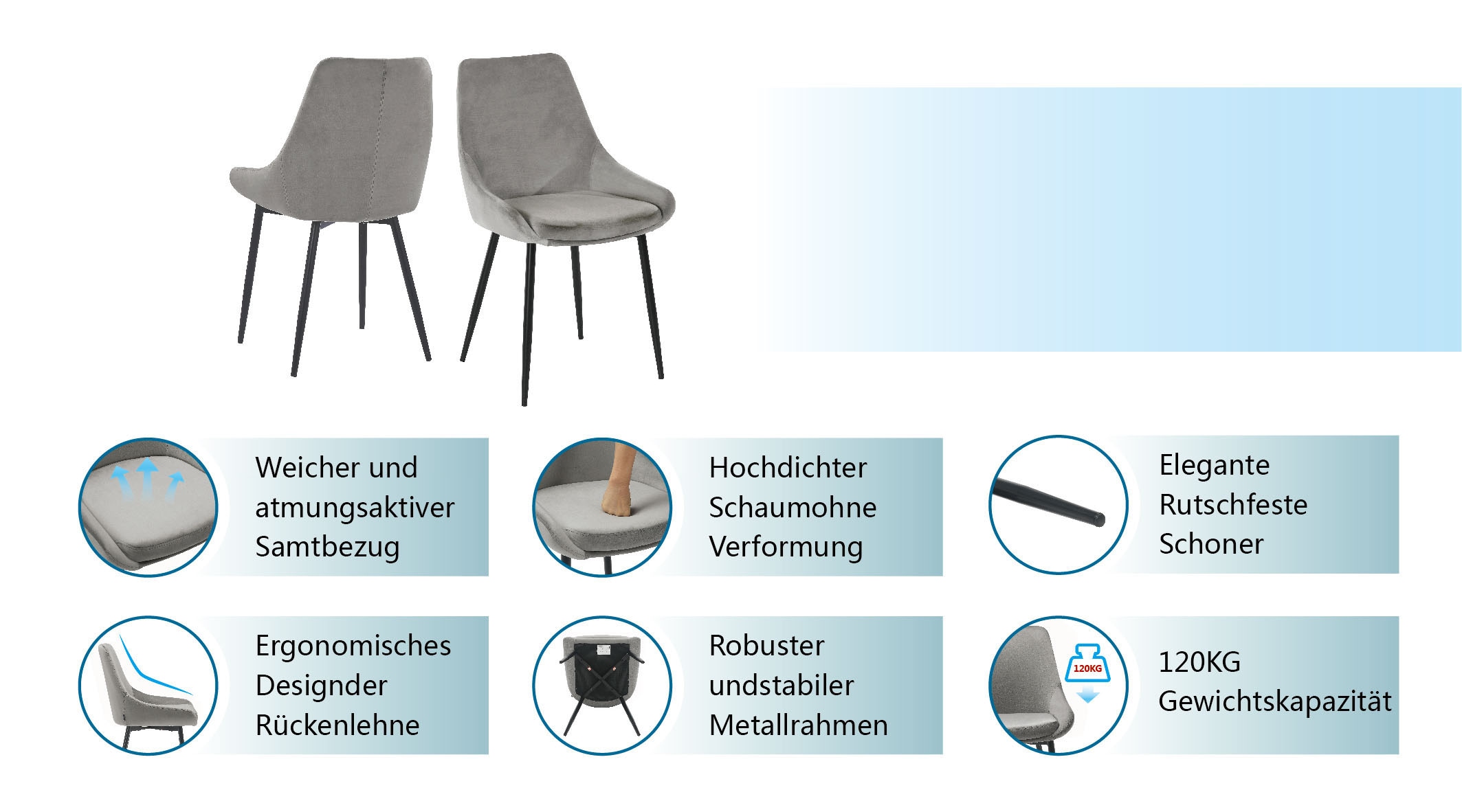 INOSIGN Esszimmerstuhl »Niam, TOPSELLER!, OTTOs Choice«, Samtvelours, 2er Set, schwarze Metallbeine, pflegeleichter Samtvelours Bezug