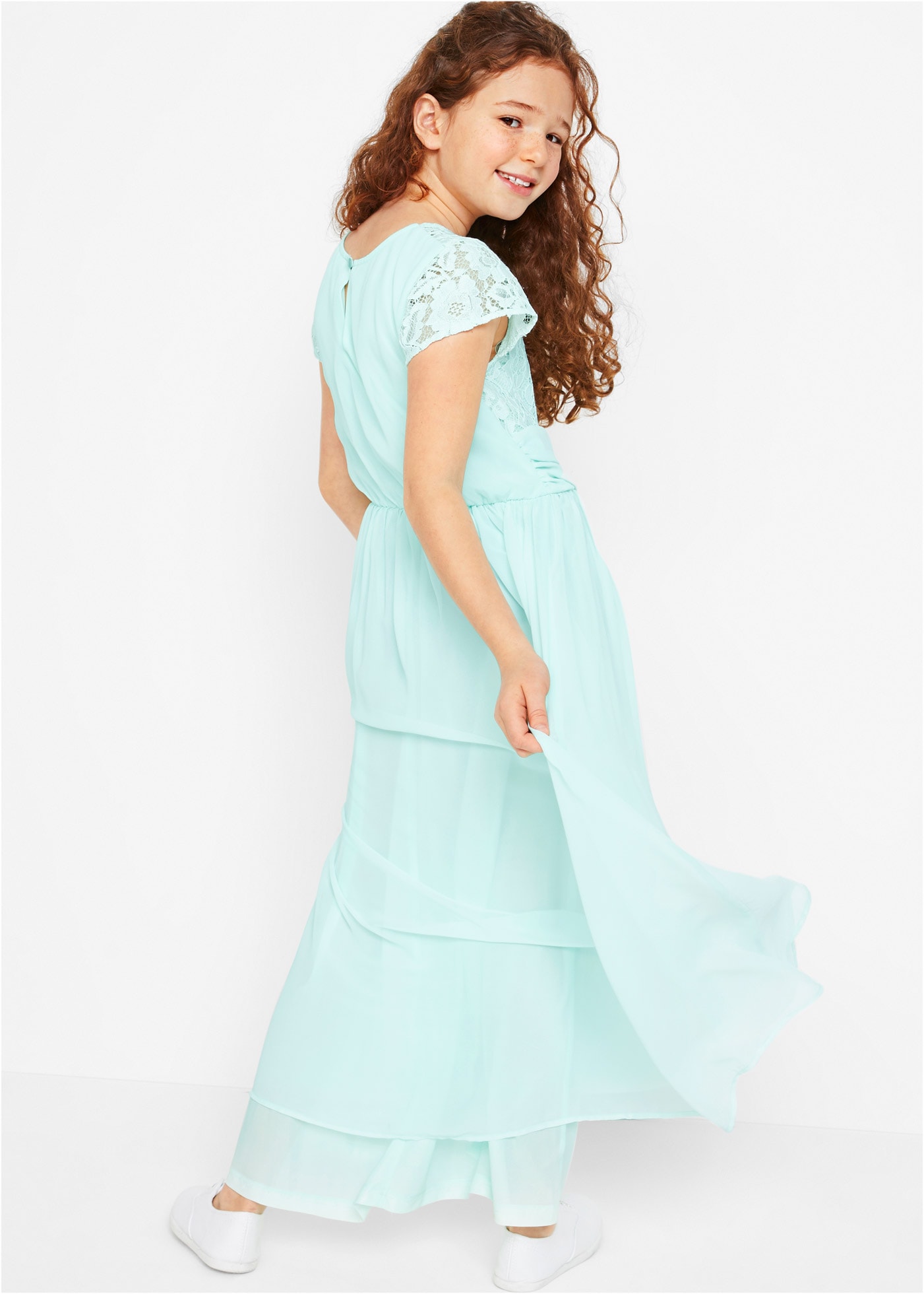 bonprix Chiffonkleid 1 tlg. tlg. festliches Kleid, mit Spitzenoberteil, aus Chiffon, mit kurzem Arm