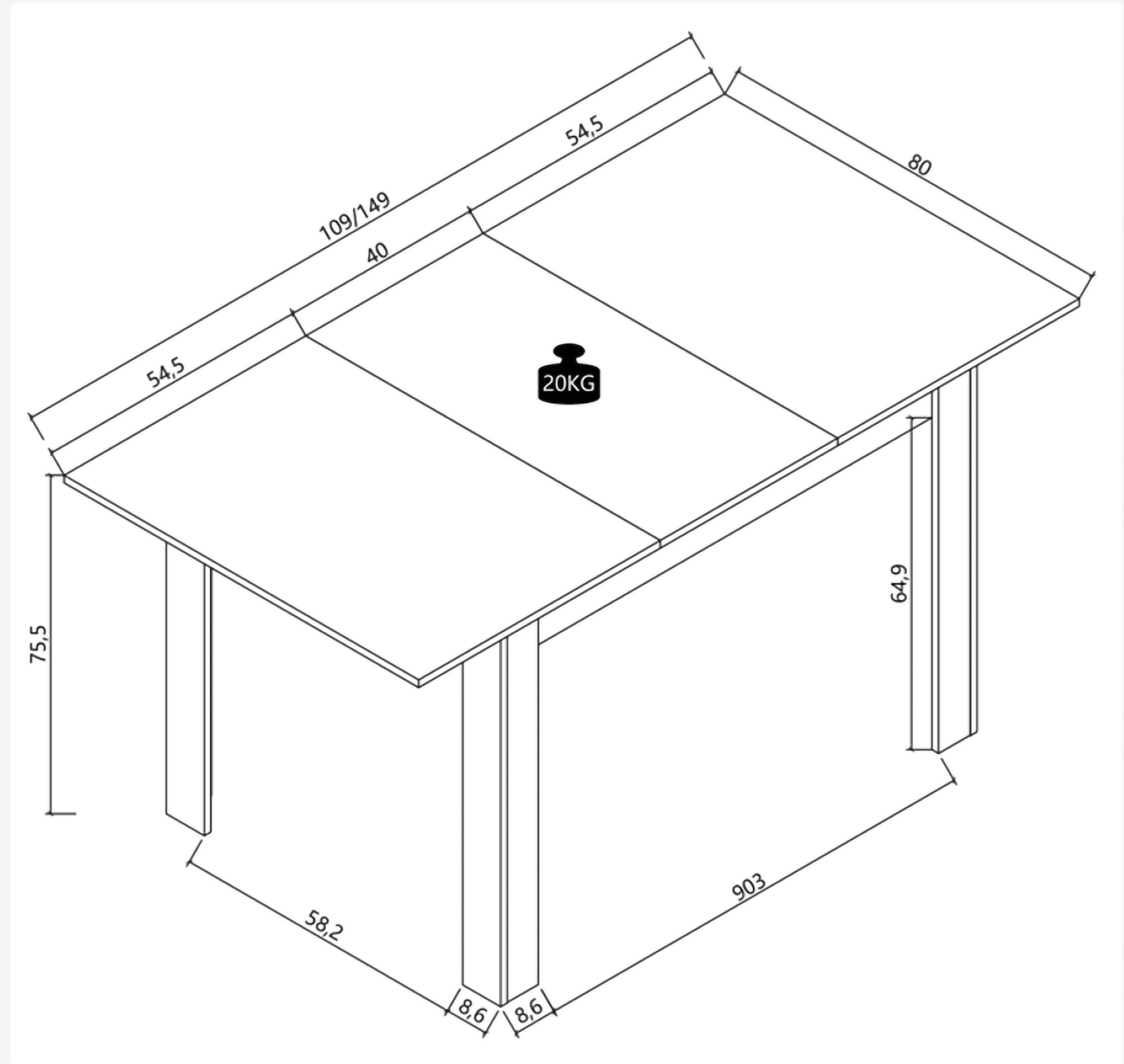 VCM Esstisch »Esstisch Küchentisch Pesoli ausziehbar 120-160 cm« 1 Stk. tlg.