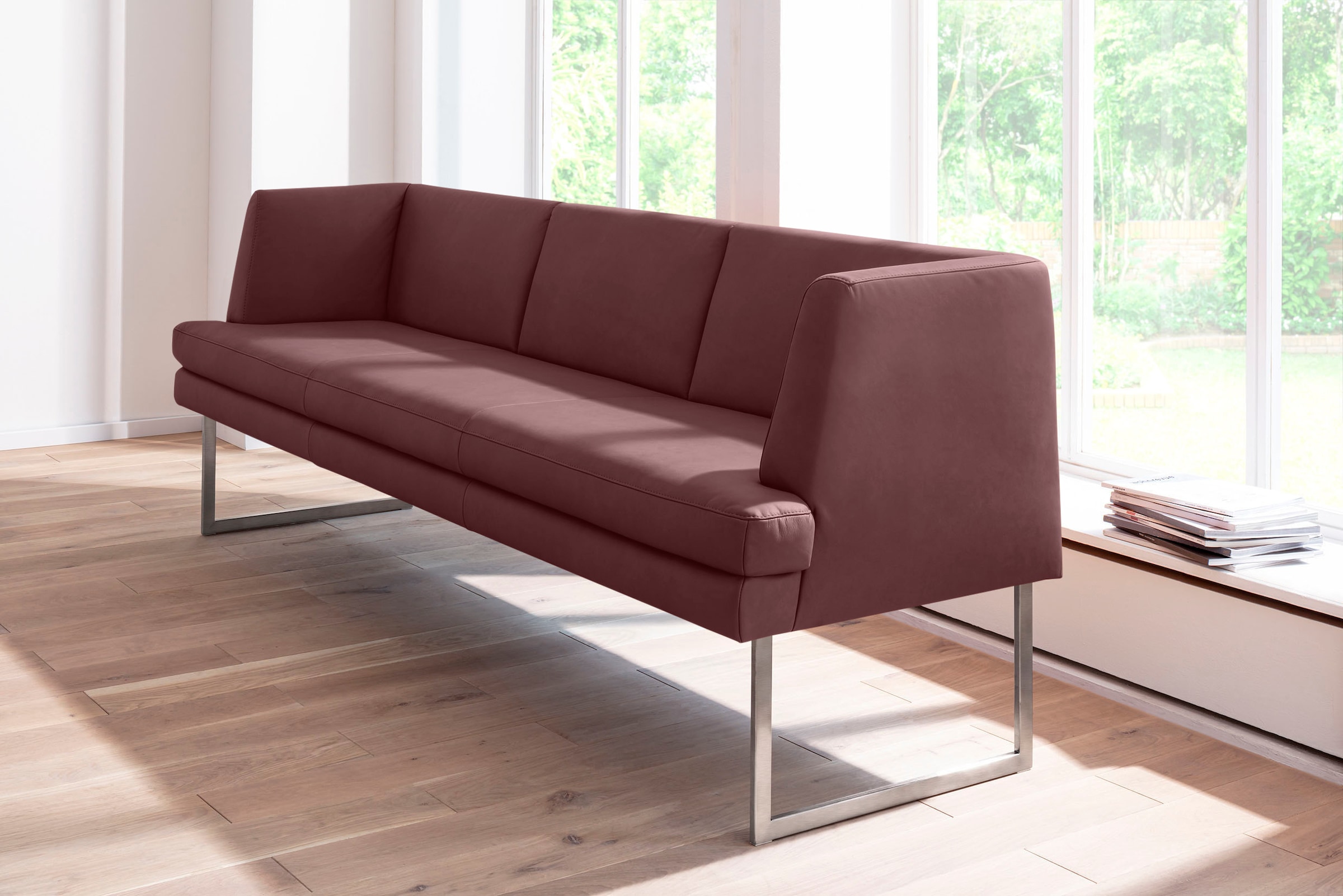 K+W Komfort & Wohnen Polsterbank »Cube« Hammerkissenoptik, 2 Breiten, Hochkantkufe in Edelstahloptik