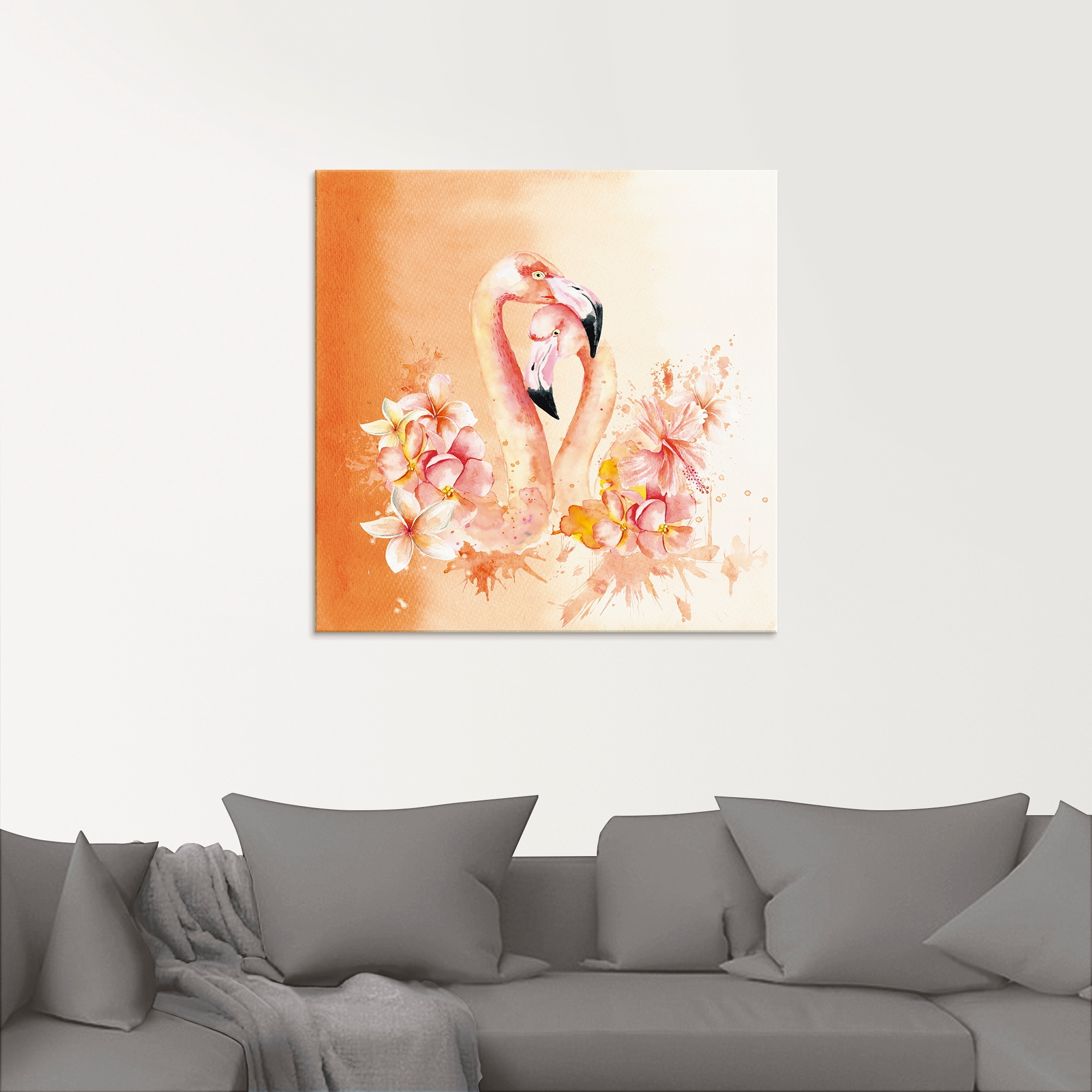 Artland Glasbild »Orange Flamingo in Love- Illustration«, Vögel, (1 St.), in verschiedenen Größen