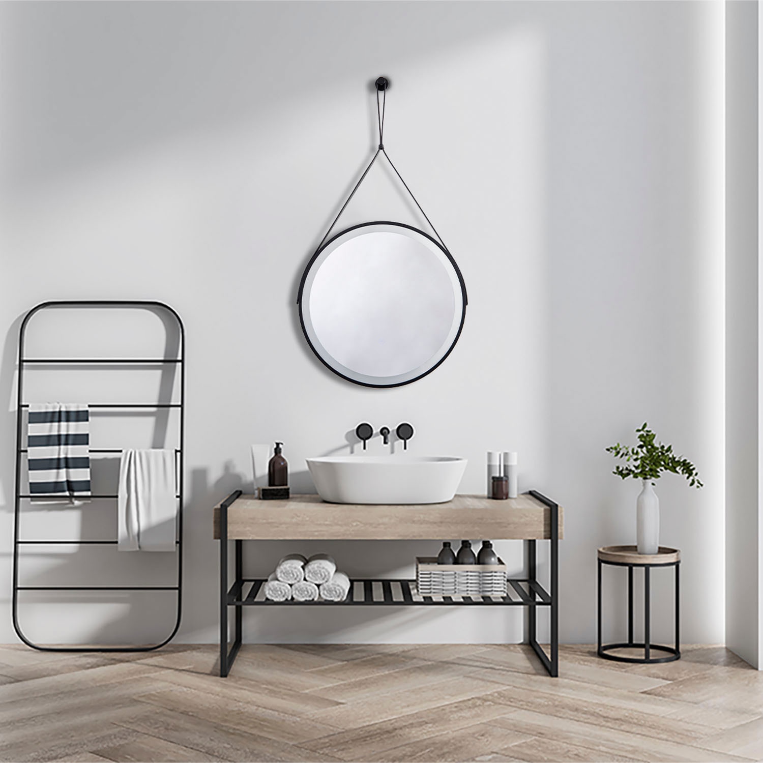 Paco Home Wandleuchte »IVY«, LED Backlight Rund 50cm IP44 Touch Kunstleder-Aufhängung