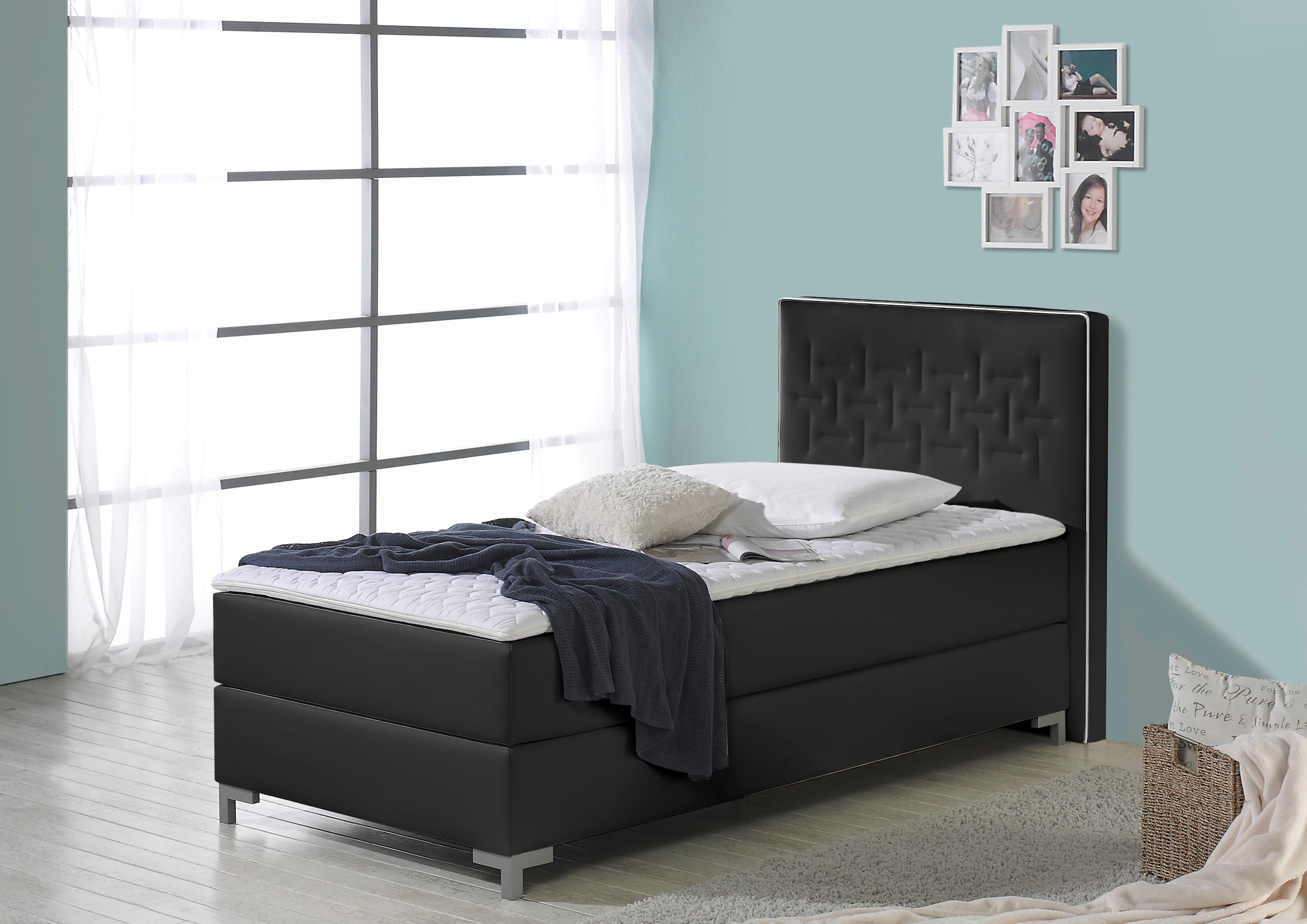 Home affaire Boxspringbett »Coos« mit besonderer Steppung im Kopfteil, 3 Matratzenarten, 2 Härtegrade