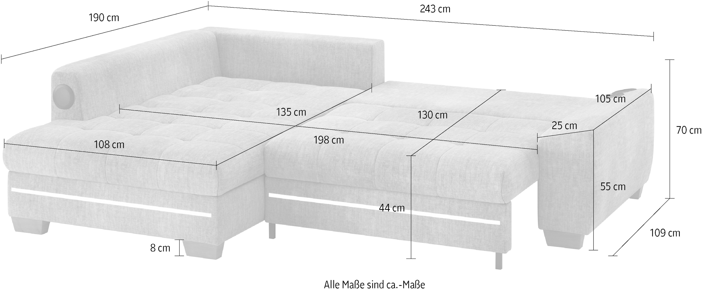 Mr. Couch Ecksofa »Nikita II, L-Form«, RGB-LED, Bluetooth-Soundsystem, wahlweise mit Bett, Bettkasten