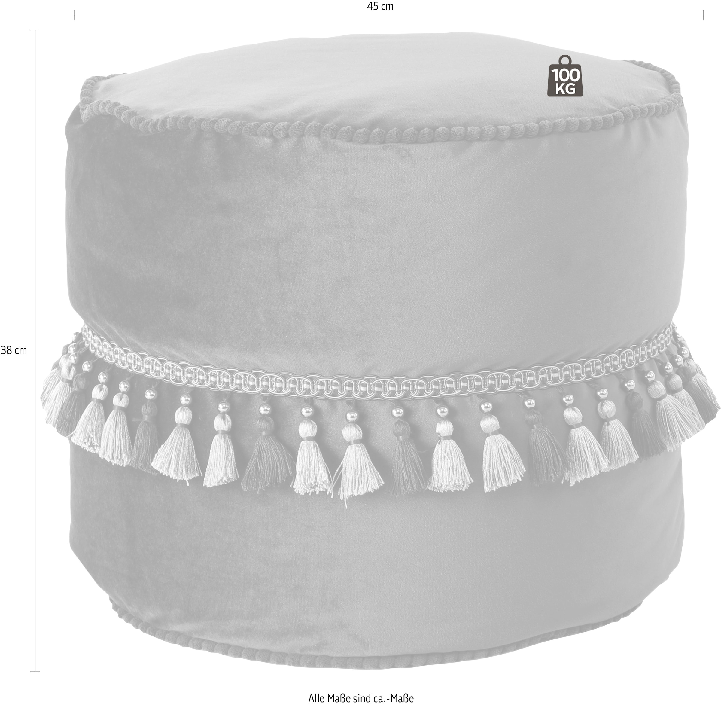 Kayoom Sitzhocker »Pouf Taj Mahal 225, samtweiche Oberfläche«, (1 St.), samtweich, verziert, Füllung aus flexiblen Styroporkugeln