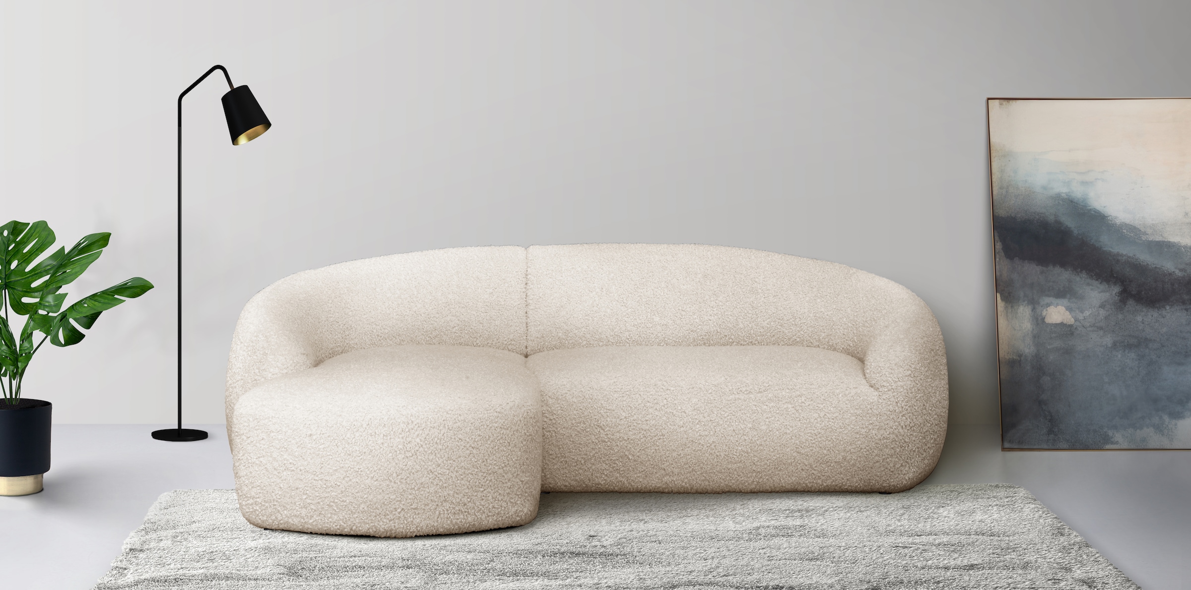 LeGer Home by Lena Gercke Ecksofa »YANI L-Form, Designersofa, organische Form, Maße B/T/H: 255/170/81 cm«, mit Wellenunterfederung, auch in Bouclé, Recamiere rechts/links
