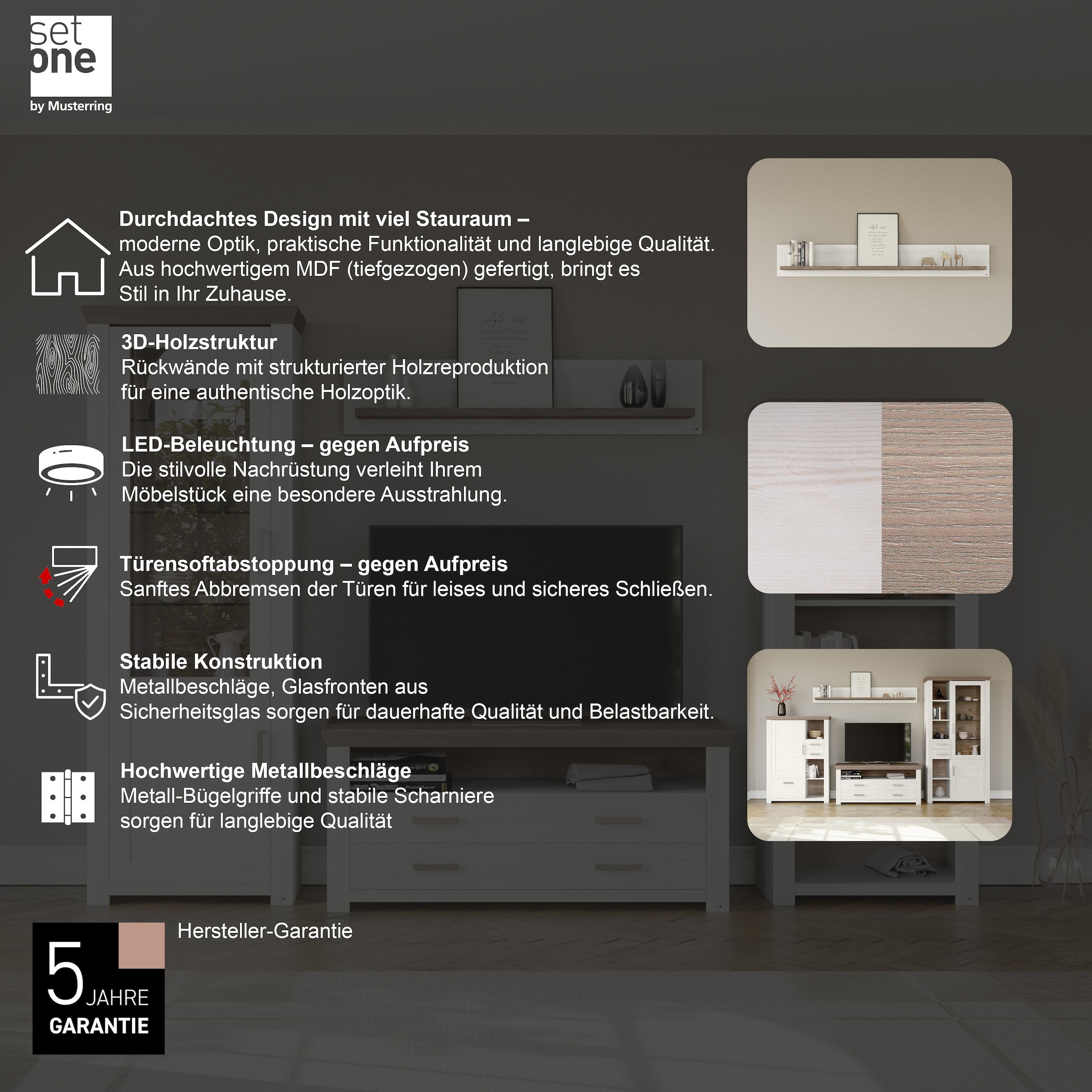 set one by Musterring Wandregal »York« in drei Größen und Farben, Beleuchtung optional, 1 Ablageboden