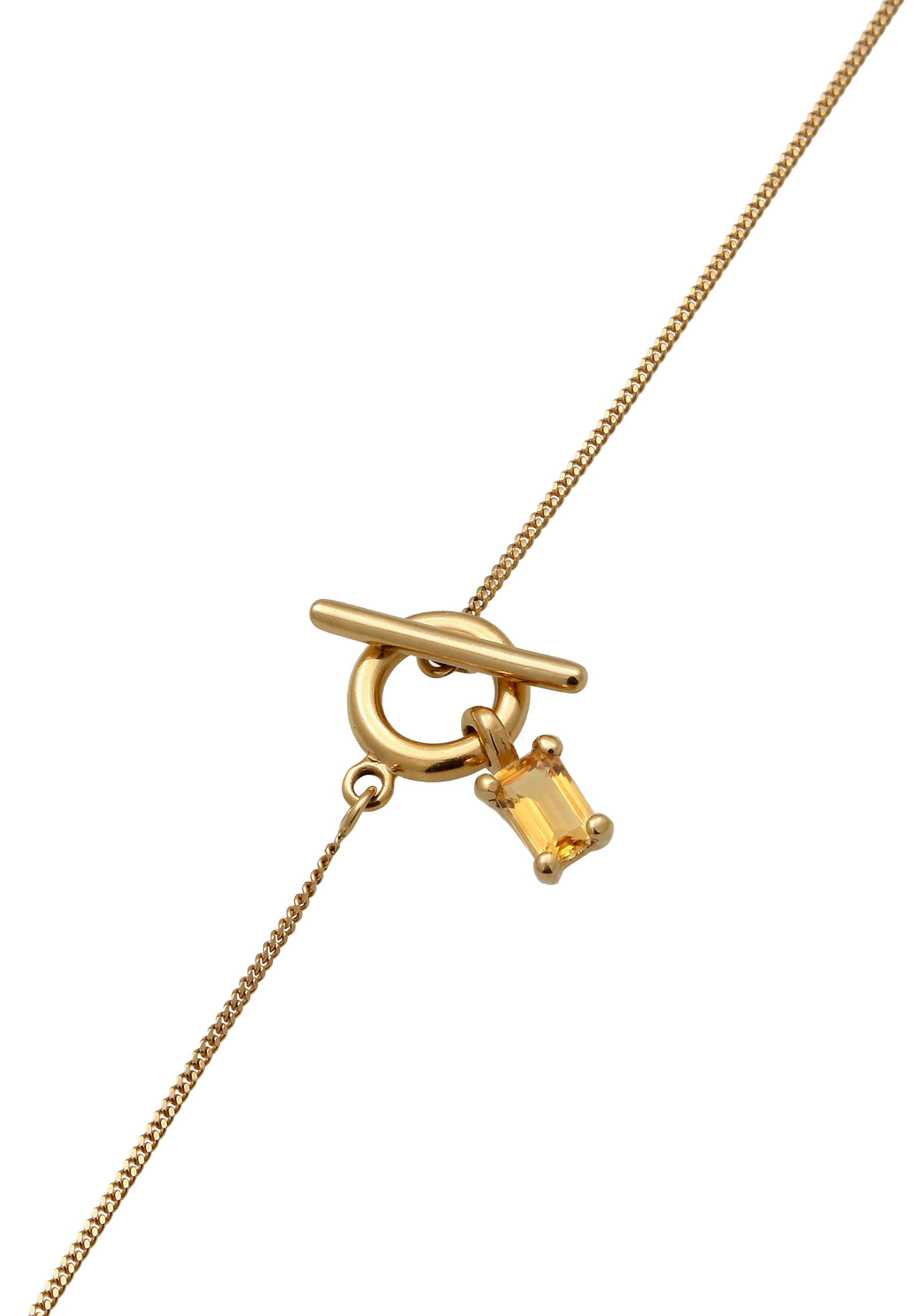 Elli Kette mit Anhänger »Halskette Citrin Gelb T-Bar Plättchen 925 Sterling Silber vergoldet«