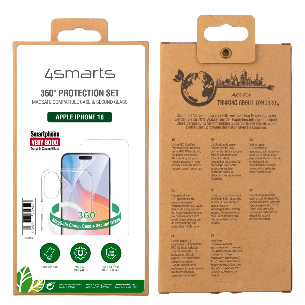 4smarts Handyhülle »360° Premium Protection Set für Apple iPhone 16«, Backcover, Schutzhülle, Handyschutzhülle, Case, Schutzcase, stoßfest