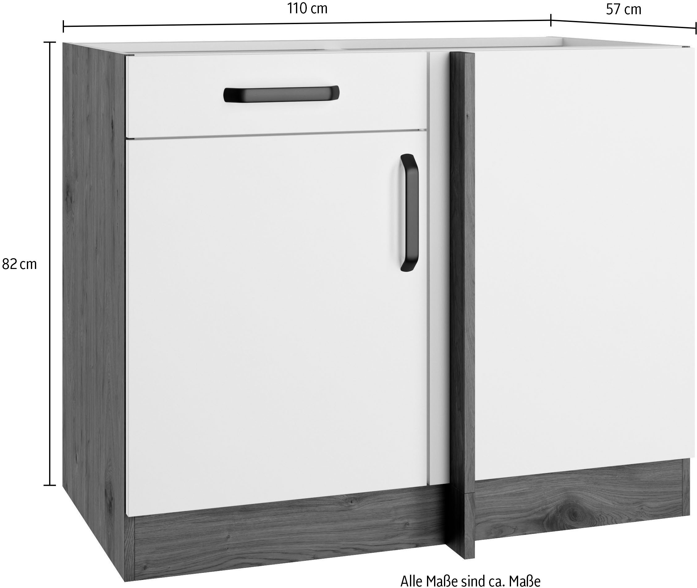 wiho Küchen Eckunterschrank »Elba«, Breite: 110 cm, mit Schubkasten und zusätzlichem Einlegeboden