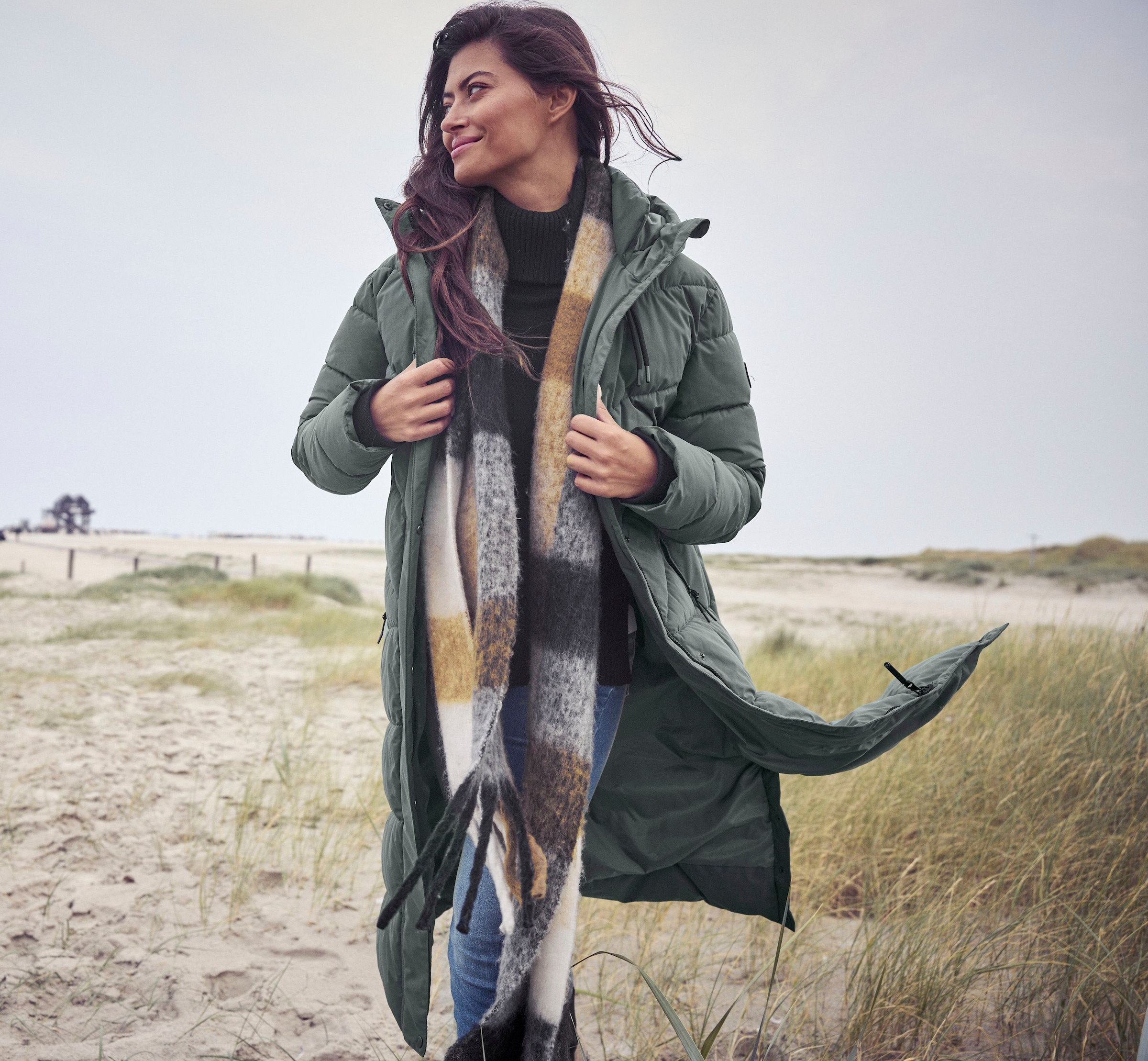 Laura Scott Damen Modeschal im trendigen Karo-Design in Maxi-Länge - in neuer Farbkombination in braun