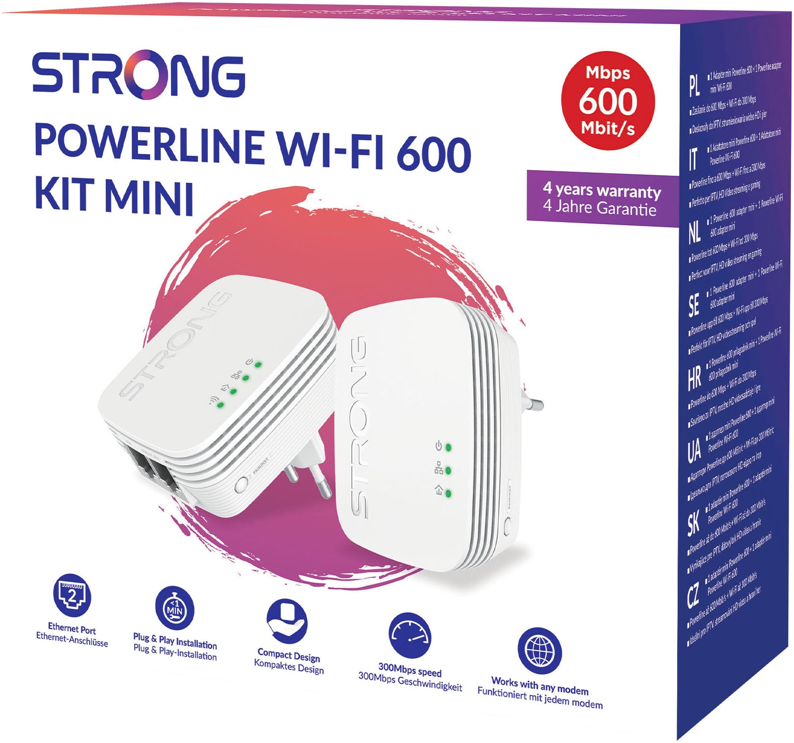 Strong Reichweitenverstärker »Powerline MINI WiFi 600 Mbit/s Set (2 Einheiten)«, (2 St.)
