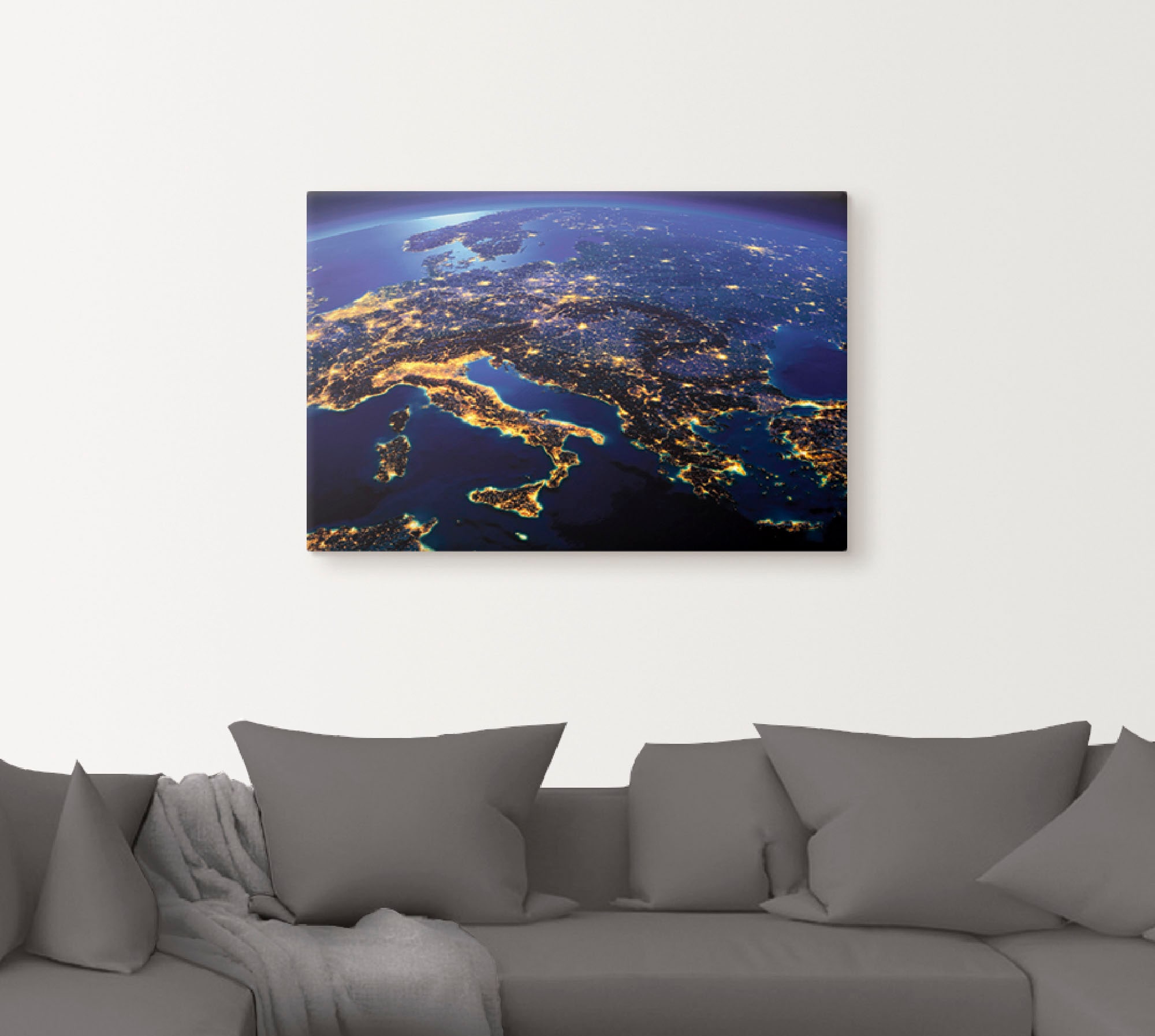 Artland Wandbild »Südliches Europa vom Weltraum«, Weltall & Kosmos, (1 St.), als Leinwandbild, Poster in verschied. Größen