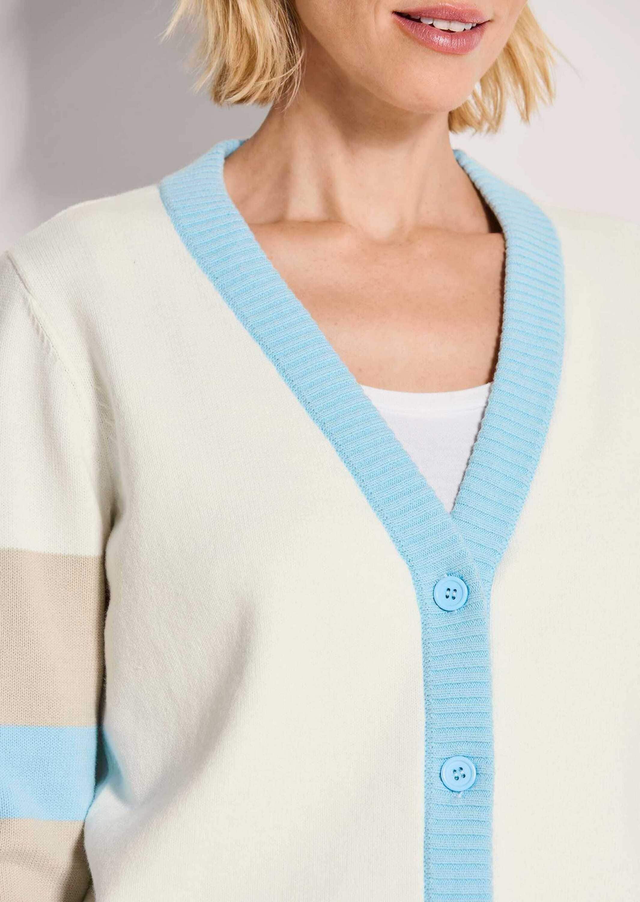 MADELEINE Strickjacke »Strickjacke Leichter Cardigan, V-Ausschnitt, Streifenmuster« Farblich abgesetzte Knopfleiste