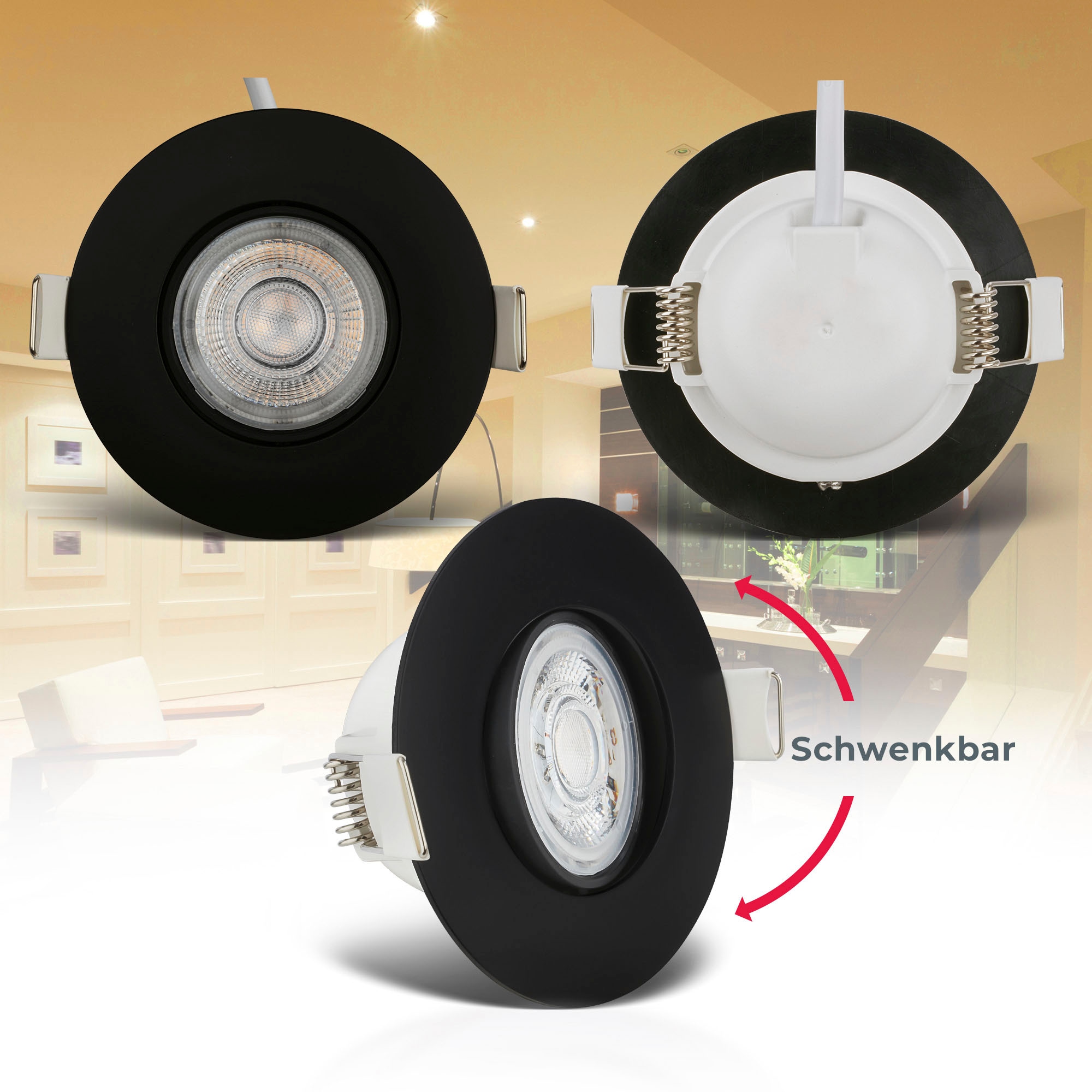 B.K.Licht LED Einbauleuchte »BK_EL1583 LED Bad Einbauleuchten IP65 6er-Set Schwenkbar«,  4,9W 480Lm 3.000K