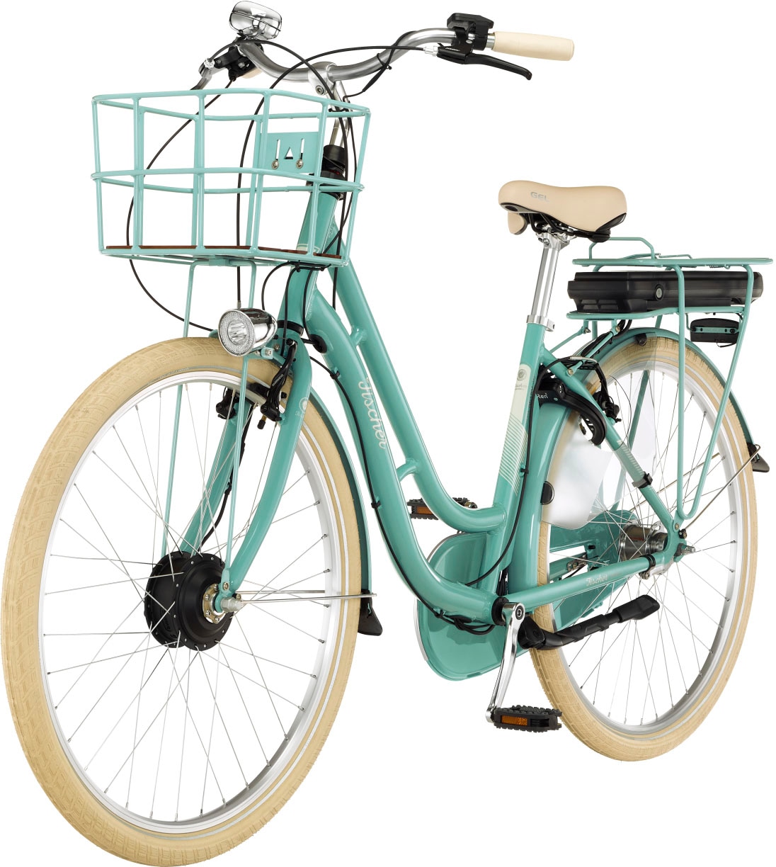 FISCHER Fahrrad E-Bike »CITA RETRO 3.0 522«, 7 Gang, Shimano, Nexus, Frontmotor 250 W, (mit Fahrradschloss), mit großem Vorderradkorb, Pedelec