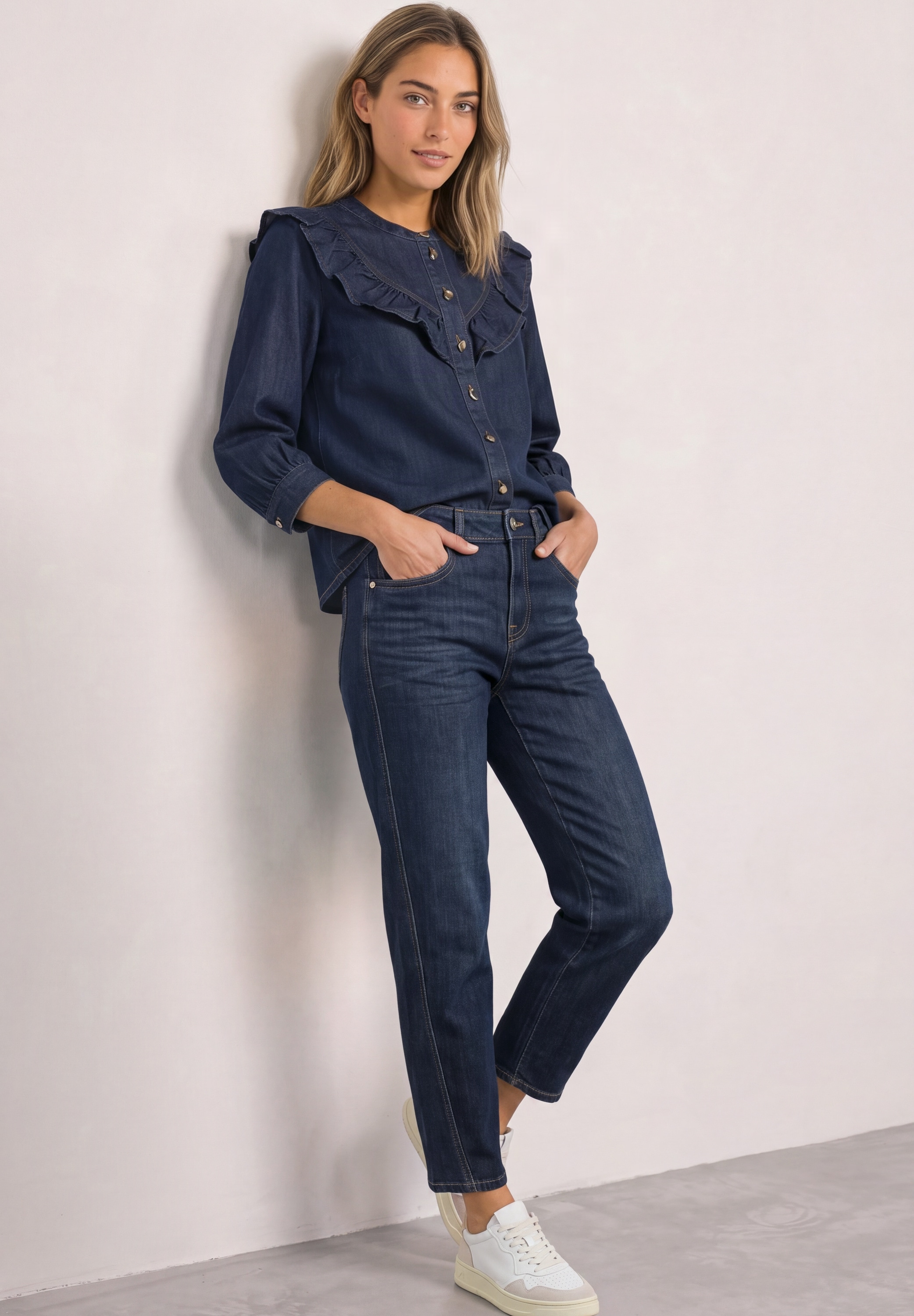 STREET ONE Jeansbluse 3/4-Arm mit Rüschen-Details