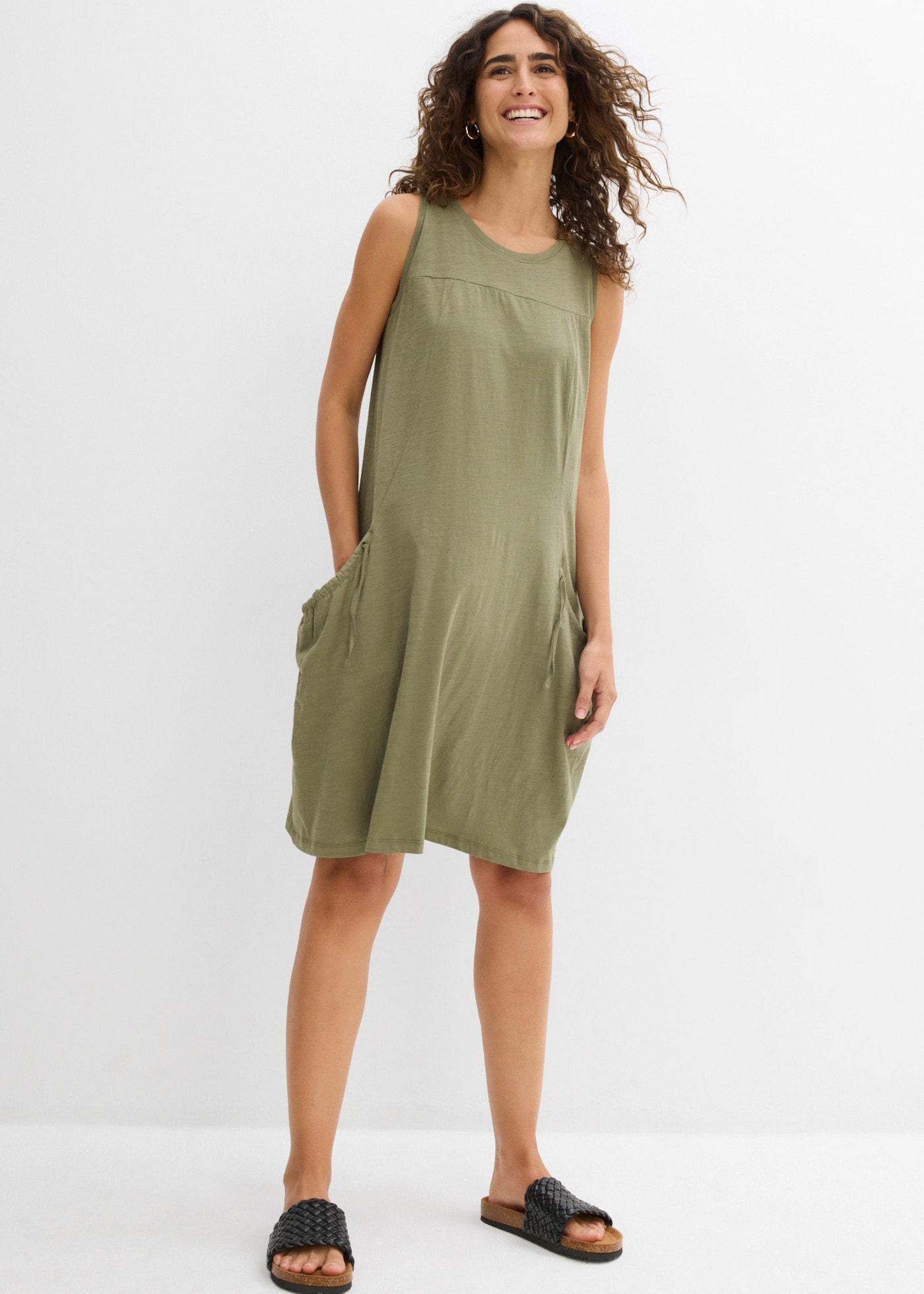 bonprix Jerseykleid »Baumwoll-Jerseykleid mit Taschen« für den Alltag, ärmellos, aus Baumwolle, in A-Linie, mit Taschen