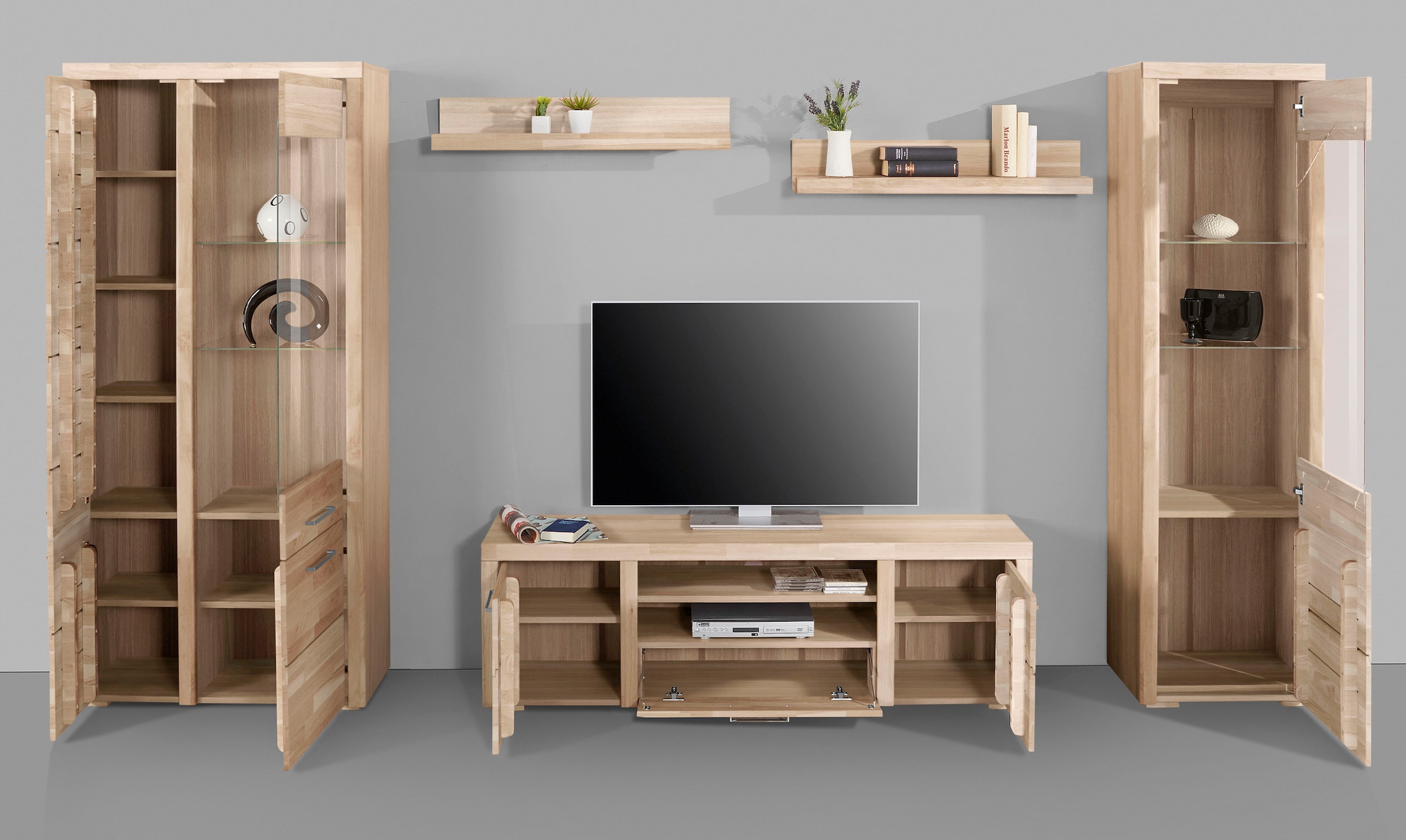Home affaire Wohnwand »Falco«, (Set, 4 St., 5), Fronten aus Massivholz