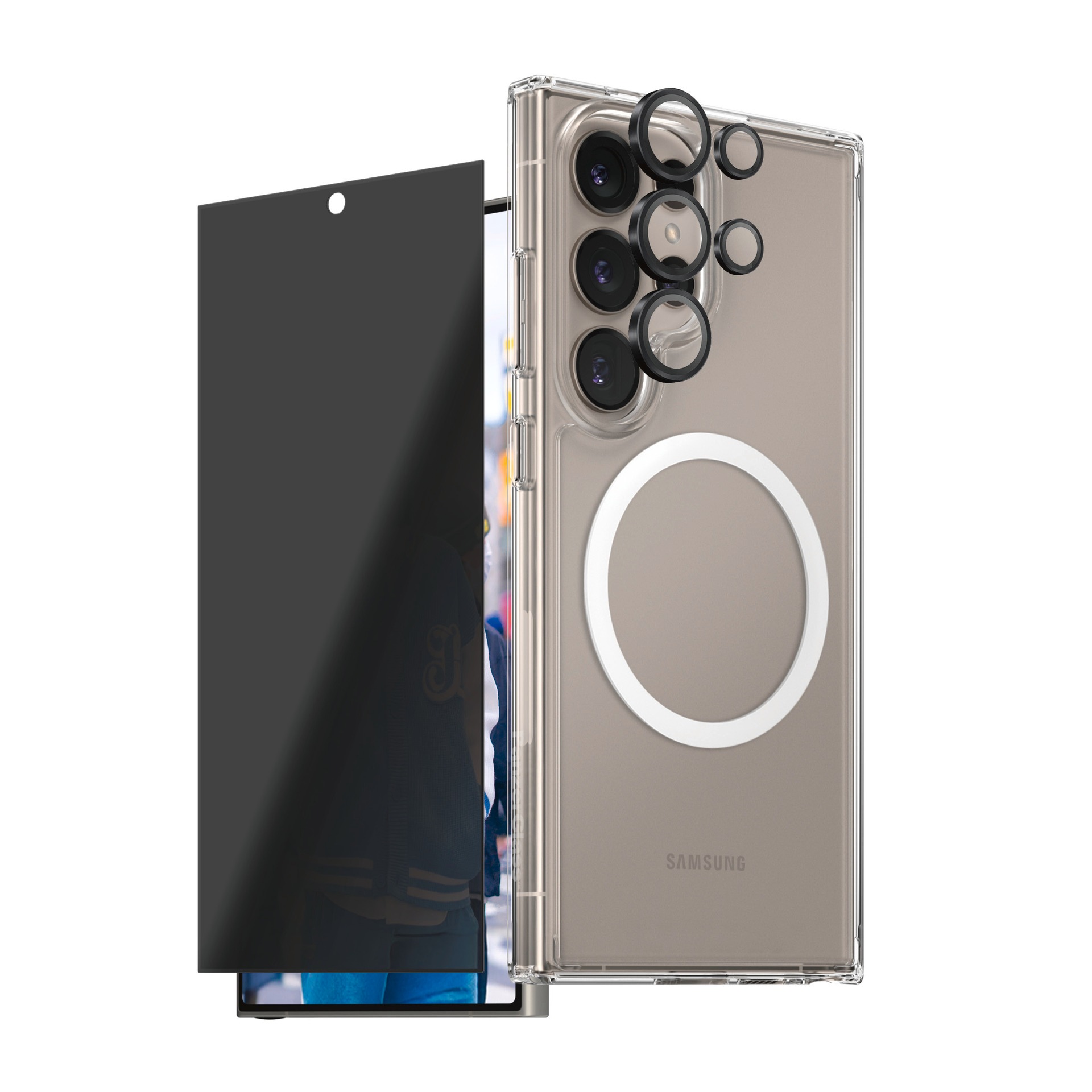 CARE by PanzerGlass Displayschutzglas »3-in-1 Privacy Protection Set«, für Samsung Galaxy S25 Ultra, Blickschutz, Schutzfolie, Bildschirmschutz, kratz- & stoßfest