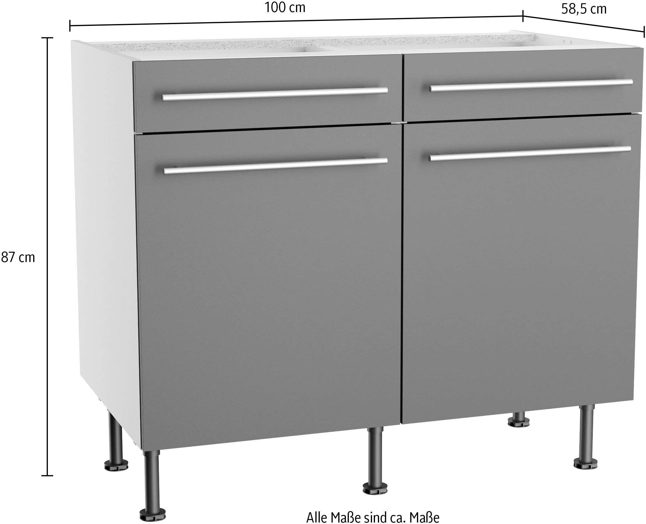 KOCHSTATION Unterschrank »KS-Bern2«, Breite 100 cm, 2 Türen, 2 Schubkästen, 1 Einlegeboden