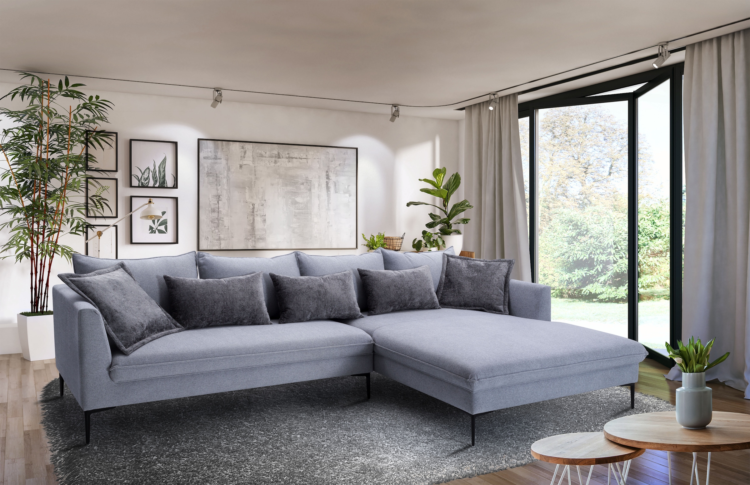exxpo - sofa fashion Ecksofa »Piazza, elegant und edel, Designsofa mit tollem Sitzkomfort,«, (2 St.), Longchair Ecke in hochwertiger Verarbeitung, Stellmaße 321x187cm