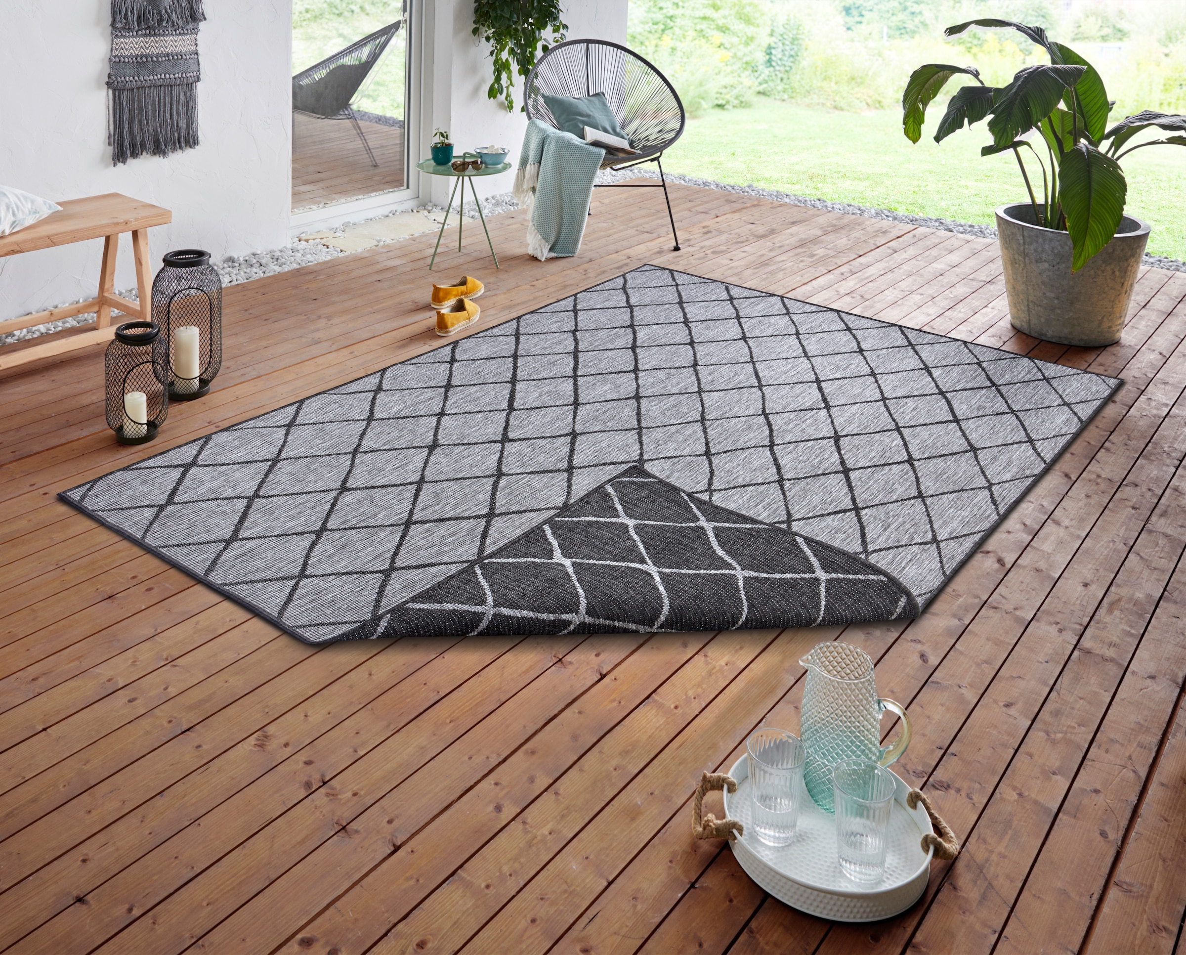 NORTHRUGS Teppich »Malaga Wendeteppich«, rechteckig, 5 mm Höhe, In-& Outdoor, Wetterfest, Balkon, Läufer, Wohnzimmer, Wasserfest