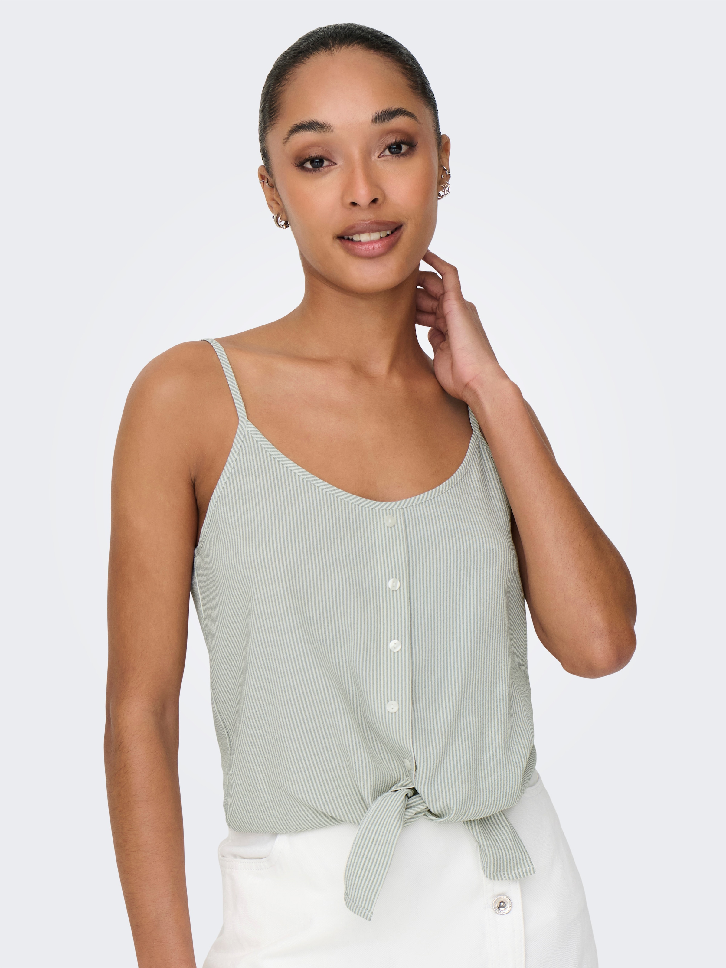 ONLY Trägertop »ONLLECEY SL KNOT SINGLET NOOS WVN« Materialmix, regular fit, V-Ausschnitt