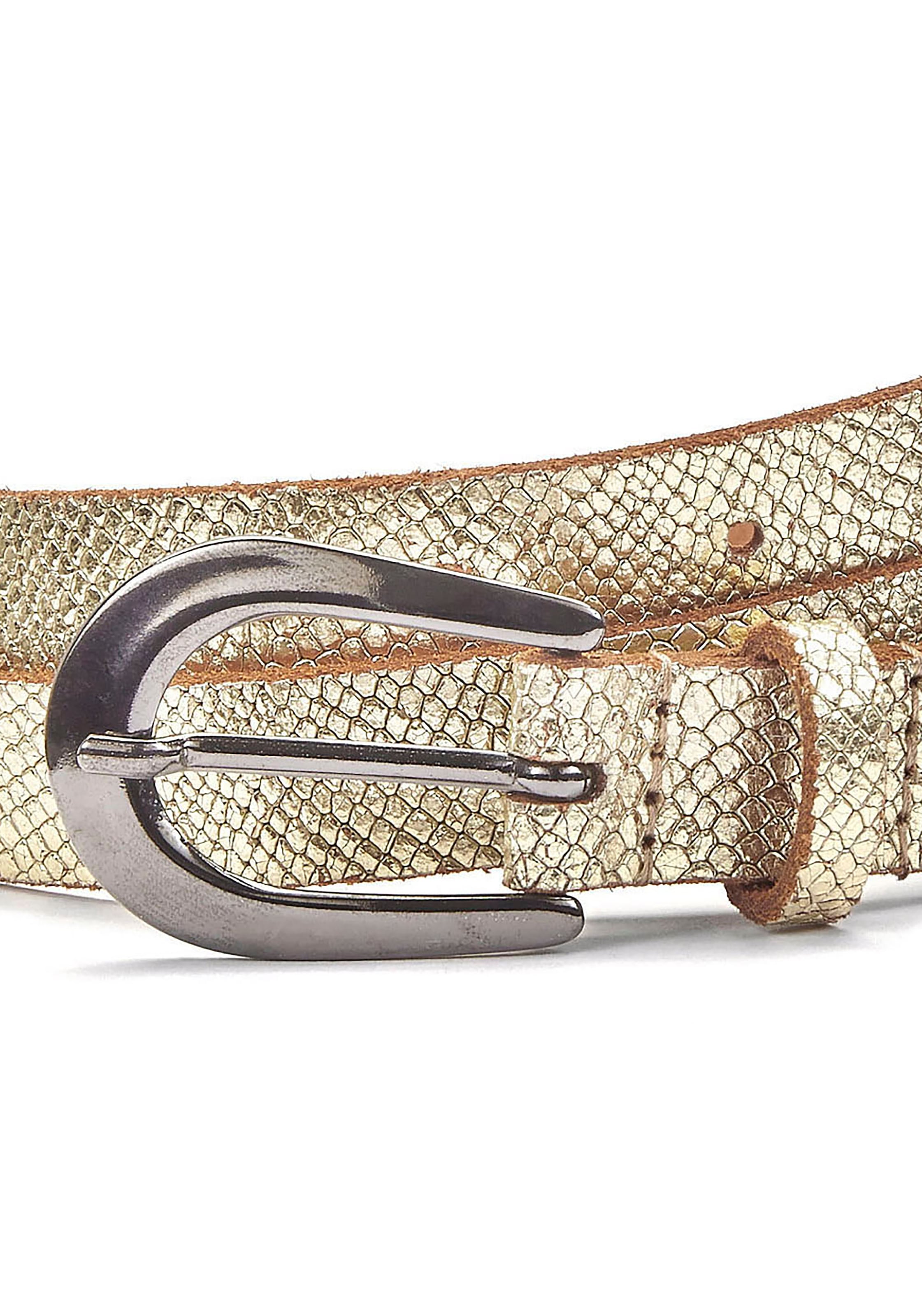 LASCANA Hüftgürtel »Ledergürtel, schmaler Gürtel, Anzuggürtel« aus Leder in Metallic-Snake-Optik für Hosen, Jeans & Kleider