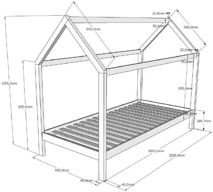 Vipack Hausbett »Dallas, Hausbett Kiefer massiv, stabil gebaut, mit Rolllattenrost«, (B/H/T ca. 208x158,5x98cm, das Dach lässt sich noch hübsch dekorieren), wahlweise mit oder ohne Bettschublade, 2 Farben zur Wahl