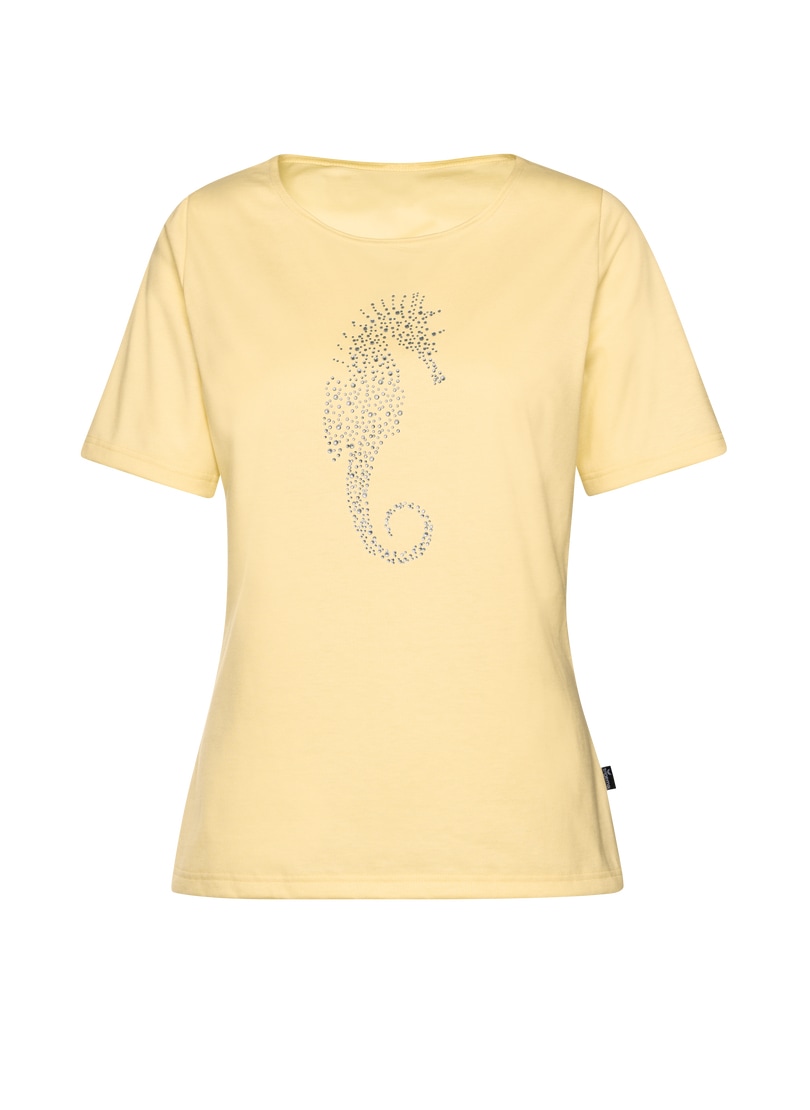 Trigema T-Shirt »TRIGEMA T-Shirt mit Seepferdchen-Print aus Strasssteinchen«, (1 tlg.)