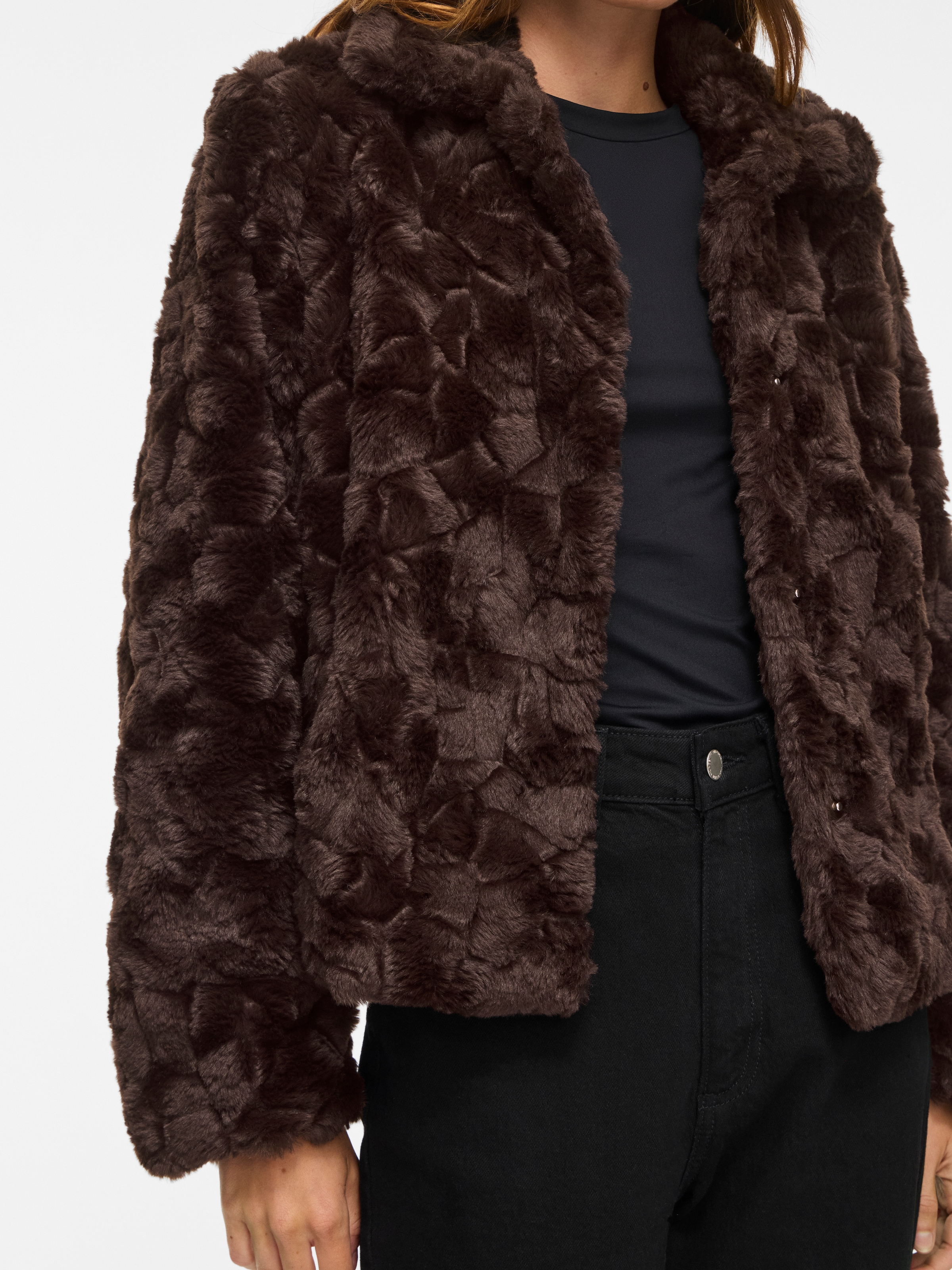 Vila Kurzjacke »VIDORTE NEW L/S JACKET/PB« Aus Kunstfell mit Knopfleiste