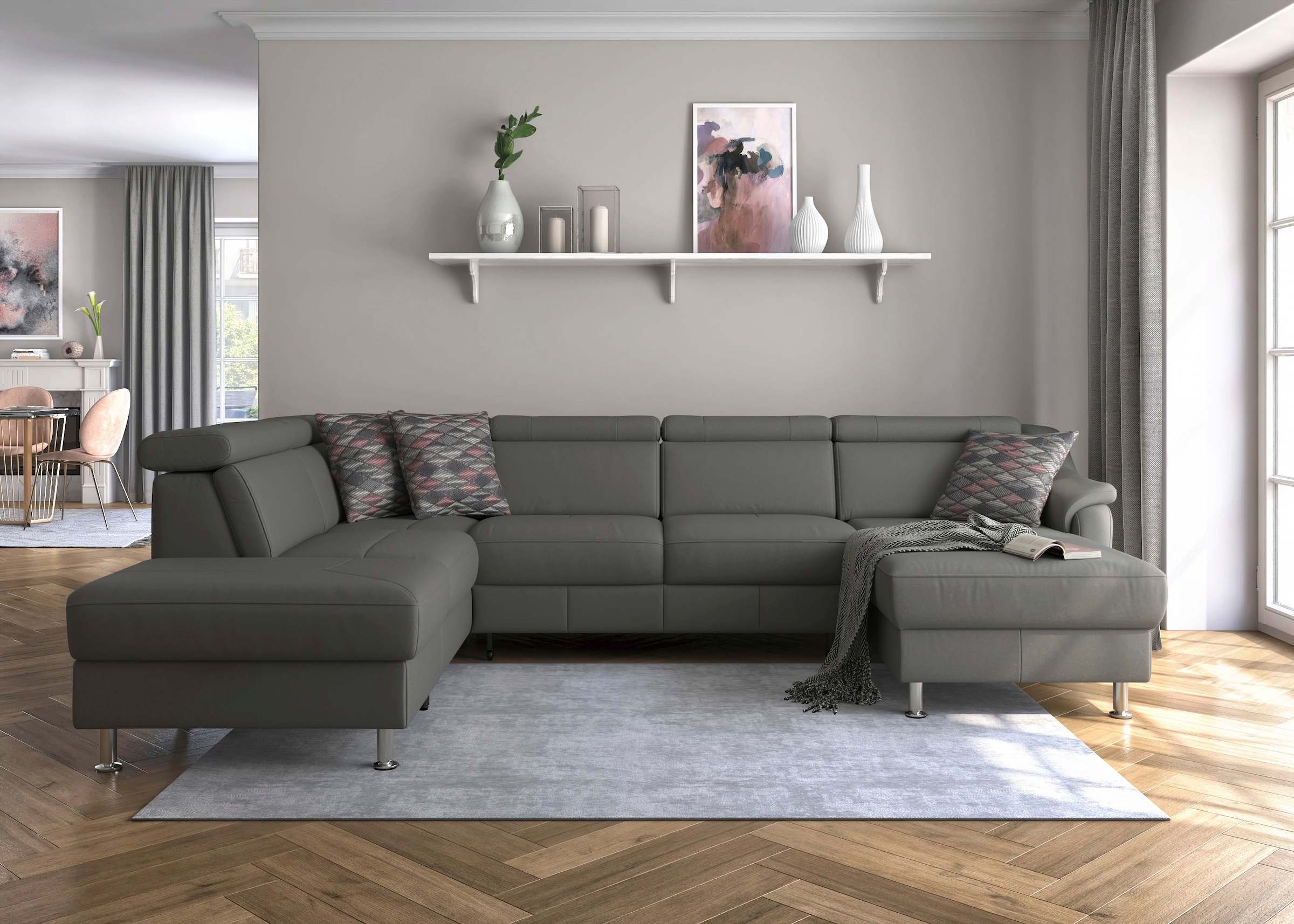 sit&more Wohnlandschaft »Freetown U-Form«, Kopfteilverstellung und Federkern, wahlweise mit Bettfunktion