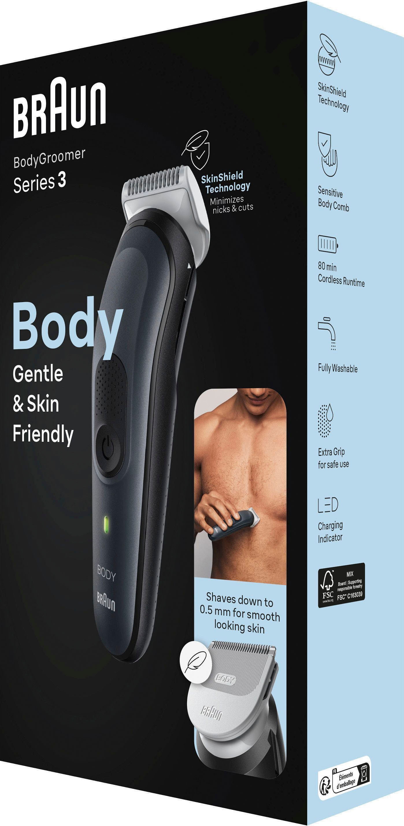 OTTO Braun kaufen »Bodygroomer Haarschneider 3 SkinShield-Technologie, Aufsätze, bei BG3340«, Abwaschbar