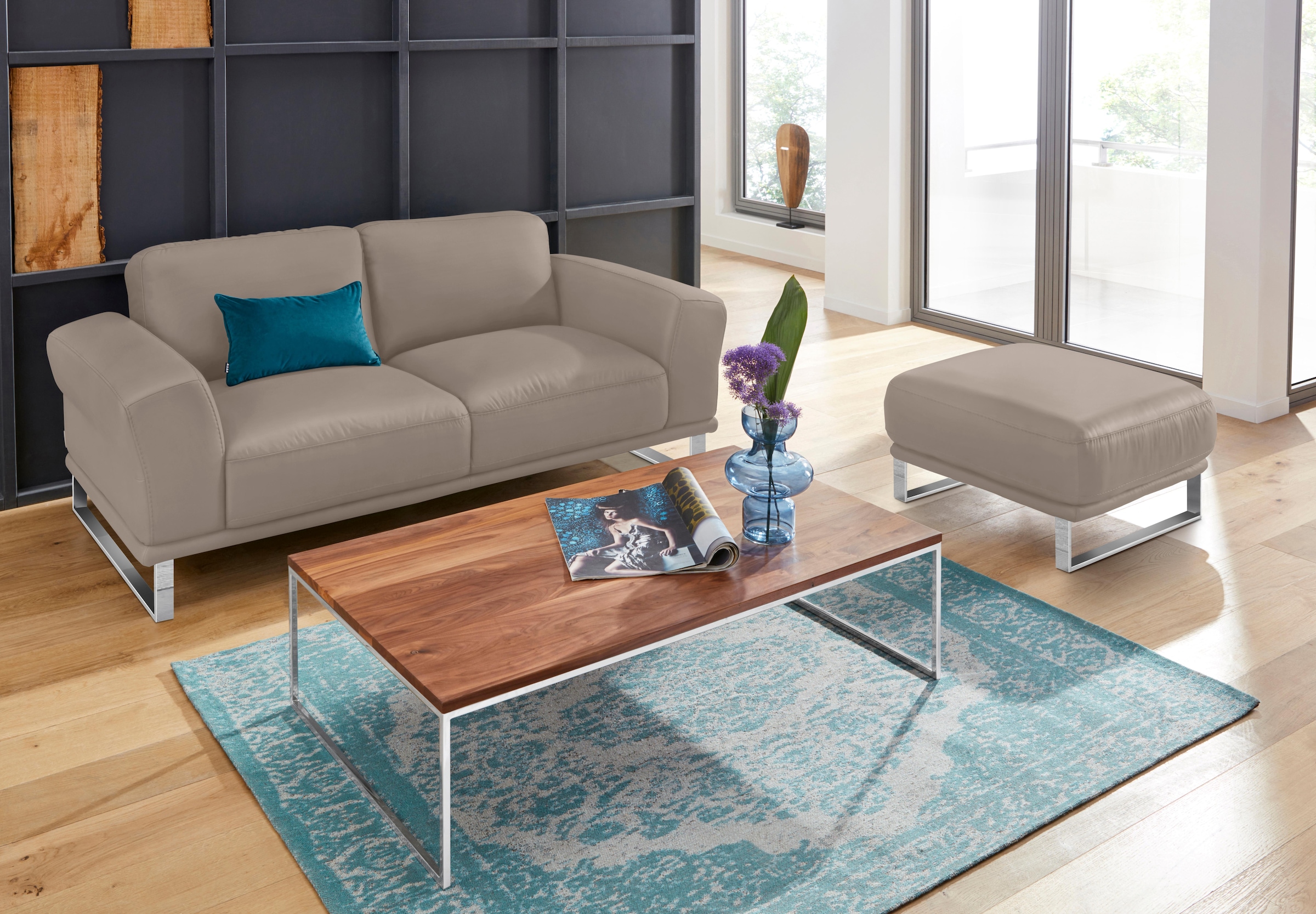 W.SCHILLIG 2-Sitzer »montanaa elegant und edel, bequem, Federkernunterfederung« mit Metallkufen in Chrom glänzend, Breite 192 cm