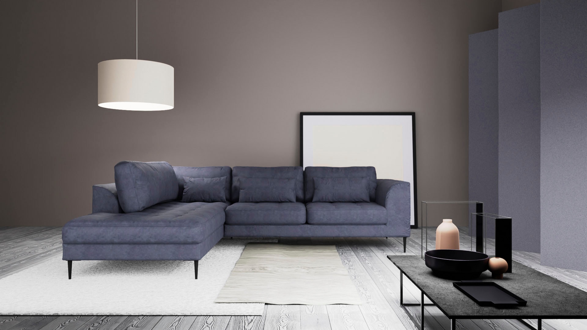 TRENDMANUFAKTUR Ecksofa »Luzi, wahlweise mit Schlaffunktion und Bettkasten, gemütlich, L-Form«, Designsofa mit Ottomane, Metallfüße schwarz, Breite 264 cm