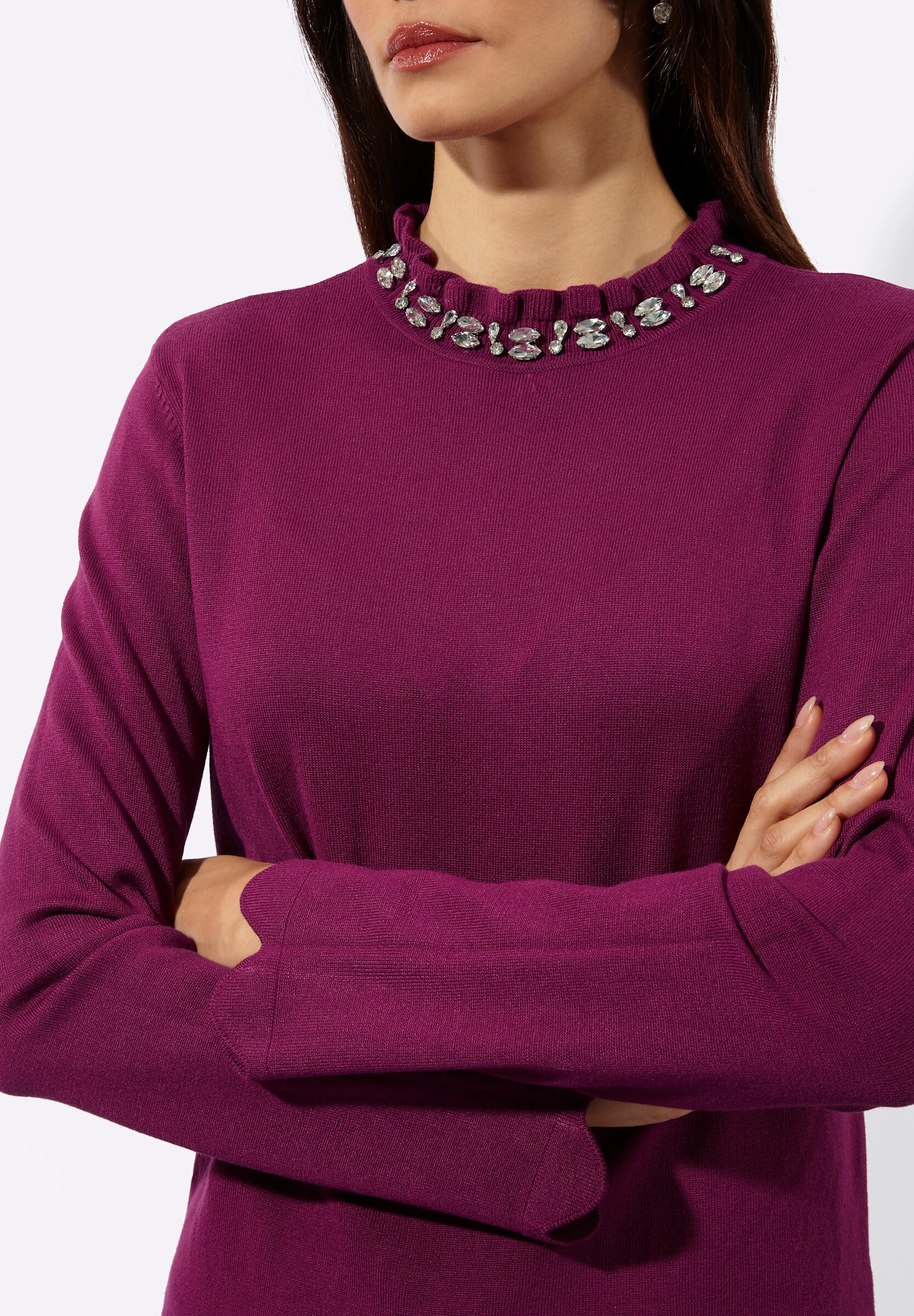 creation L Strickpullover »Pullover Langarm-Pullover mit Glitzersteinchen«