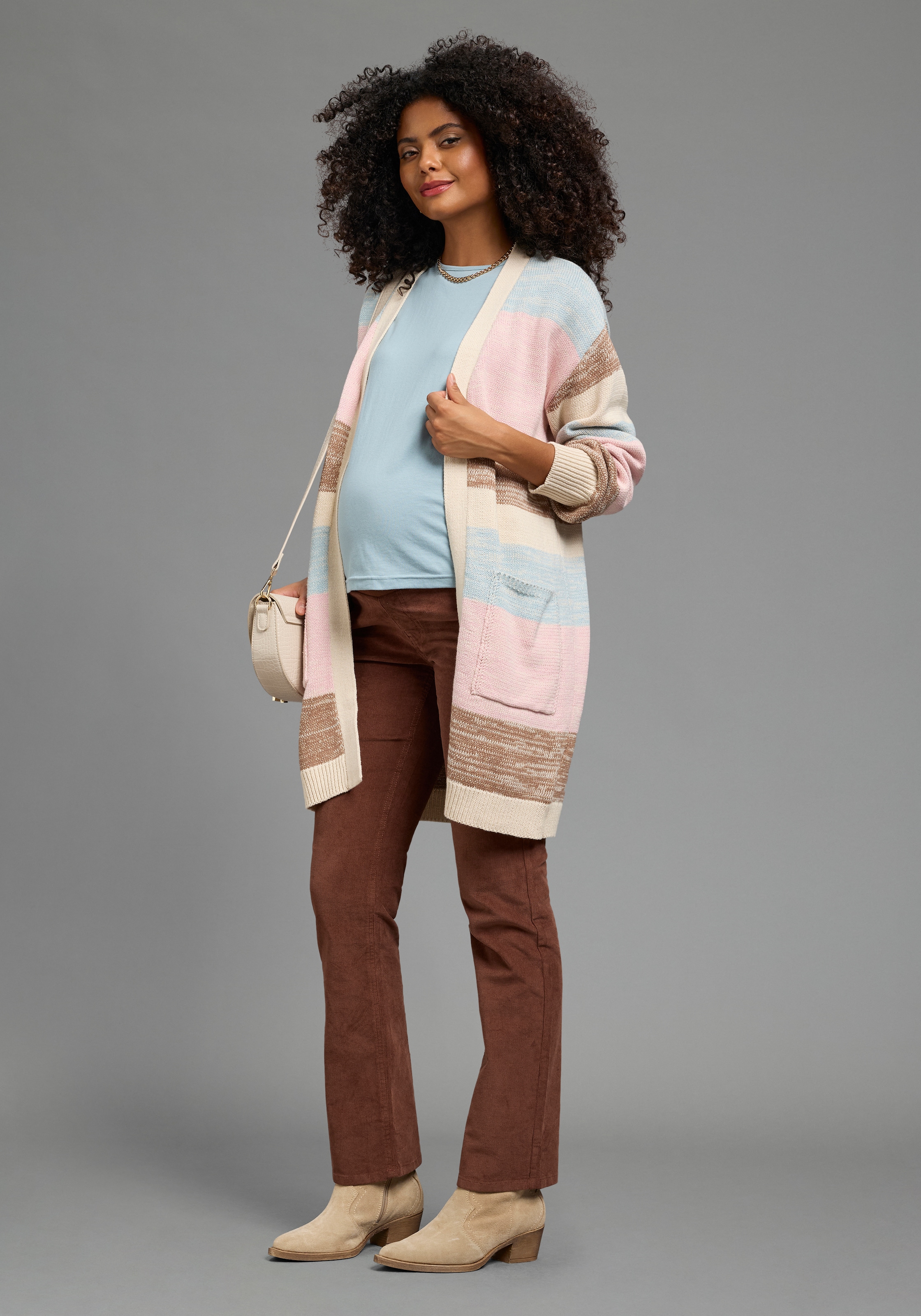 Neun Monate Umstandsstrickjacke »Meliert Umstandsstrickjacke« mit geringelter Optik, bequeme Passform, wärmend, aus Feinstrick