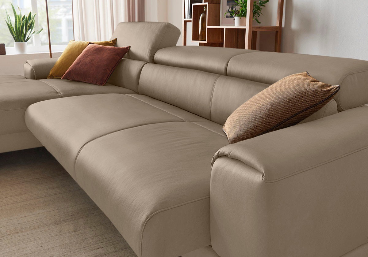 W.SCHILLIG Ecksofa »piedroo, Designsofa mit tollem Sitzkomfort, bequem und elegant, L-Form«, Kopfteilverstellung, wahlweise mit Sitztiefenverstellung, Breite 343cm